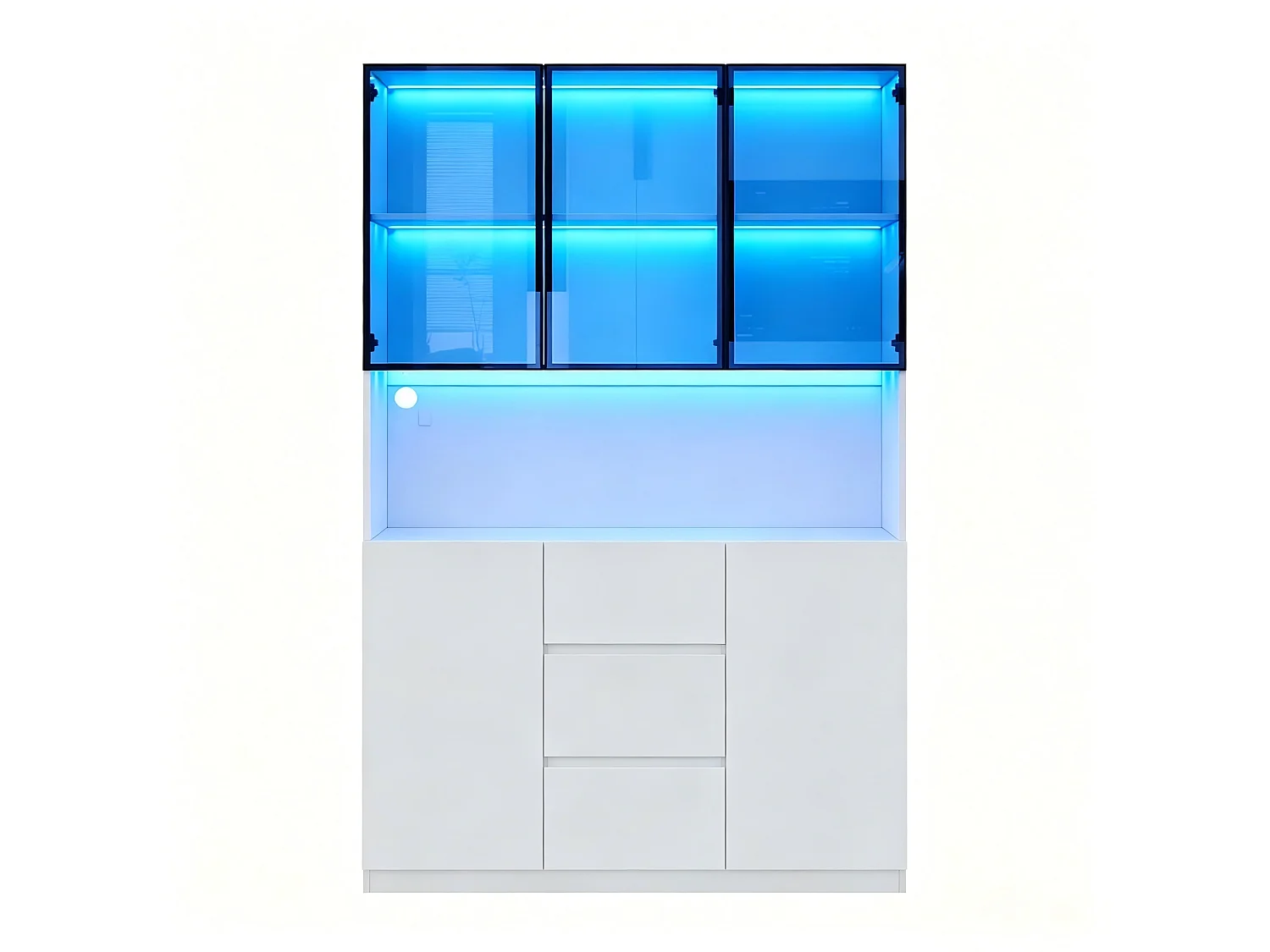 LED-Vitrinenschrank 120 x 40 x 200 cm mit 5 Türen, 3 Schubladen und 2 Türen – MDF und Sicherheitsglas – Weiß