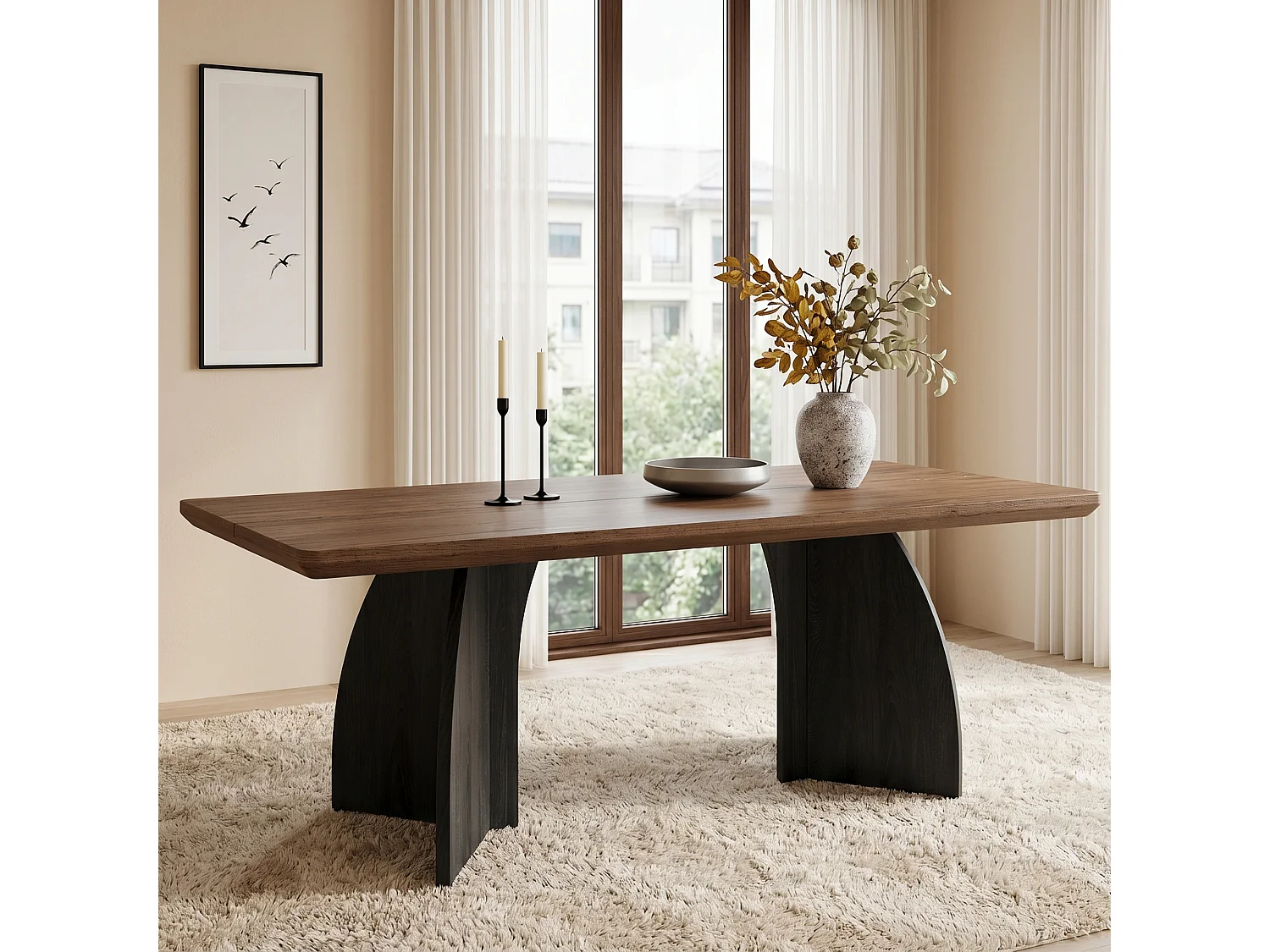 160 cm langer Esstisch für 4 bis 6 Personen mit 4 cm dicker Tischplatte und modernem Design – MDF – 160 x 80 x 76 cm – Walnuss