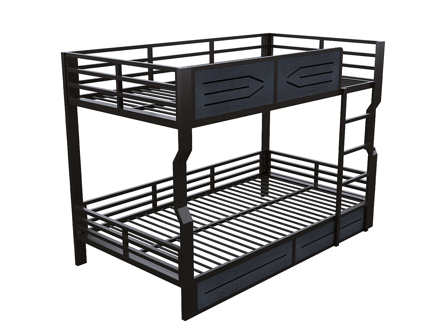 Stapelbed 2 x 140 x 200 cm met LED-verlichting, veiligheidshekjes en ladder - Metaal - Zwart (Matrasen niet inbegrepen)