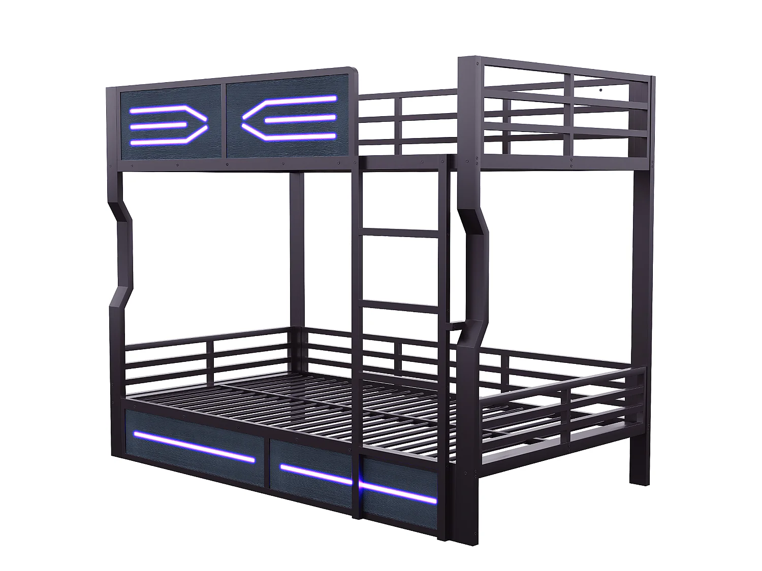 Stapelbed 2 x 140 x 200 cm met LED-verlichting, veiligheidshekjes en ladder - Metaal - Zwart (Matrasen niet inbegrepen)