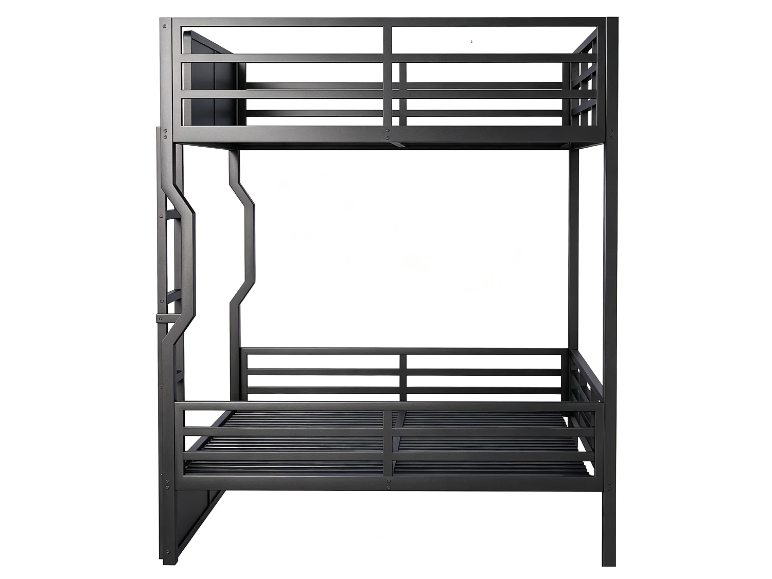 Stapelbed 2 x 140 x 200 cm met LED-verlichting, veiligheidshekjes en ladder - Metaal - Zwart (Matrasen niet inbegrepen)