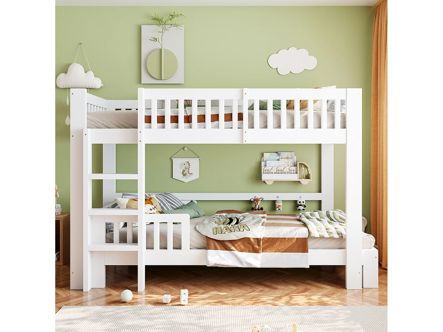 Letti a castello modulari 2 x 90 x 200 cm con sponde di sicurezza - Legno - Bianco (Materasso non incluso)