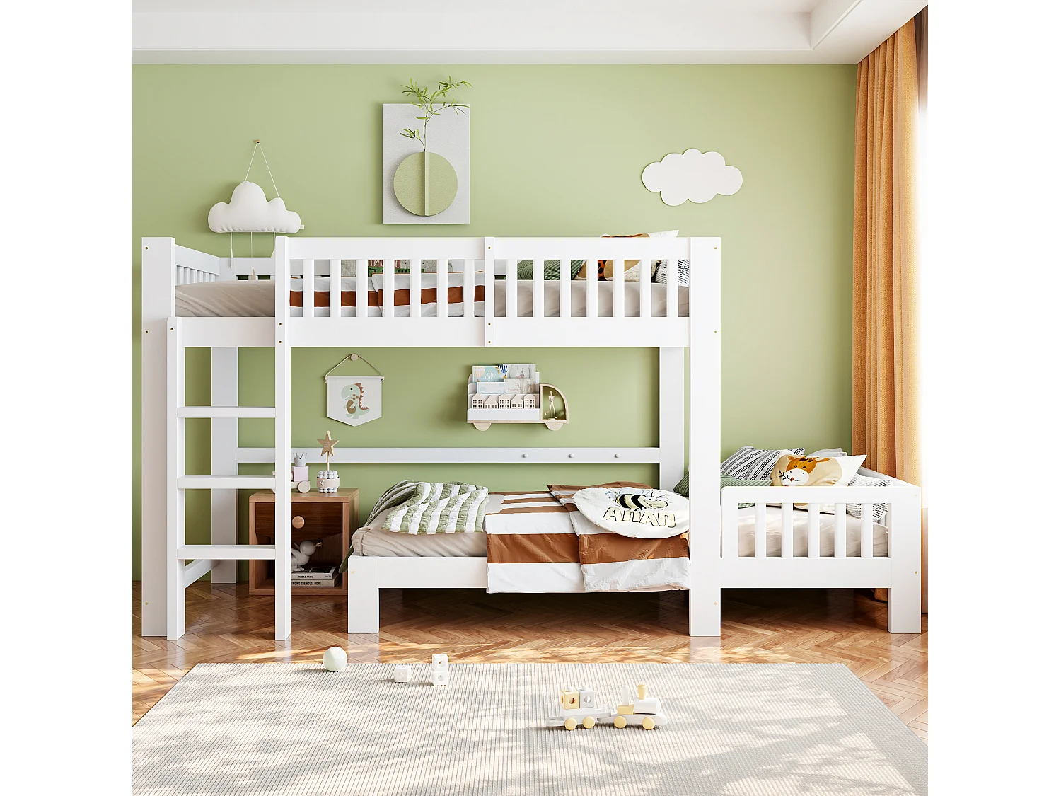 Letti a castello modulari 2 x 90 x 200 cm con sponde di sicurezza - Legno - Bianco (Materasso non incluso)