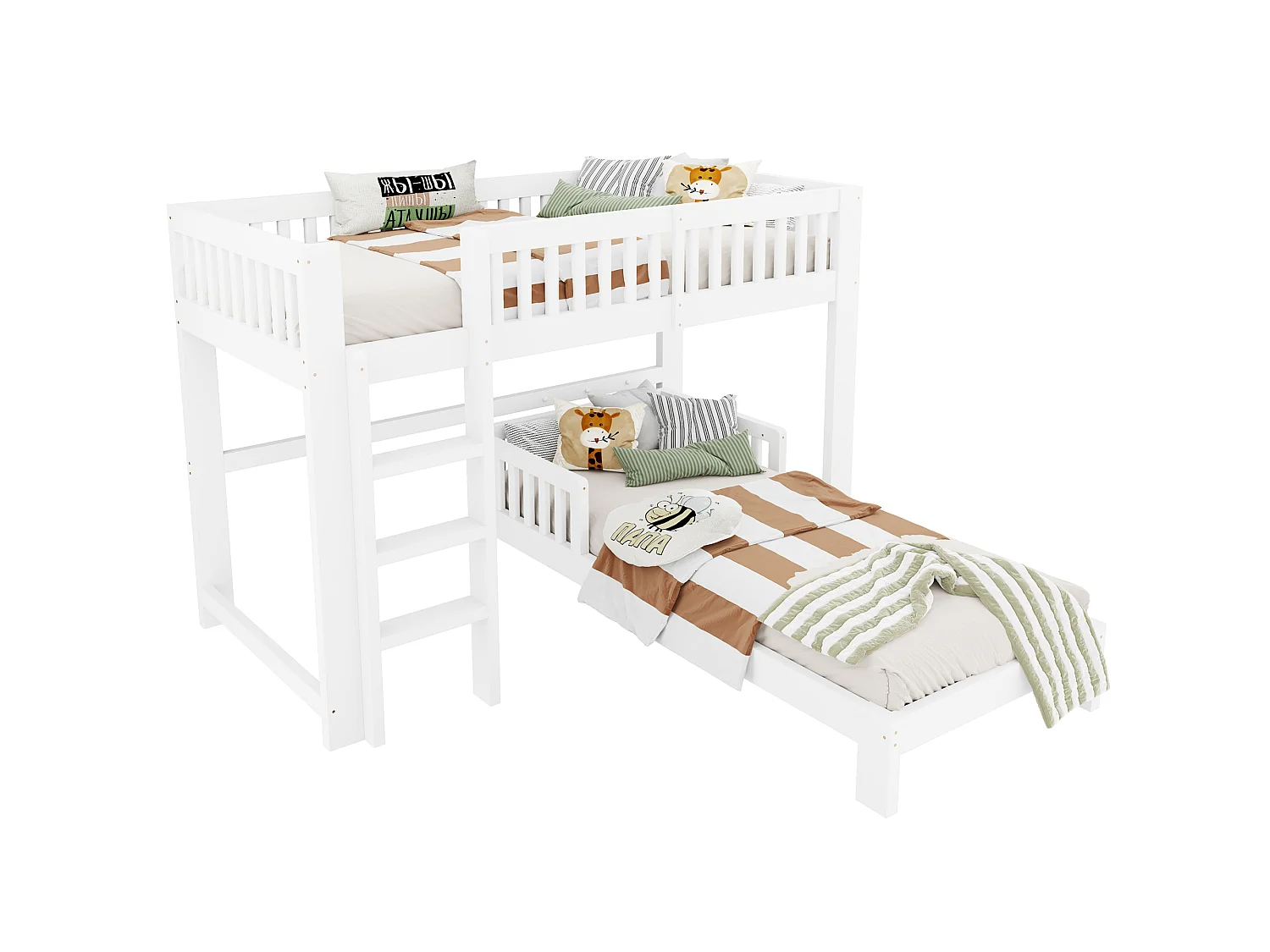 Letti a castello modulari 2 x 90 x 200 cm con sponde di sicurezza - Legno - Bianco (Materasso non incluso)