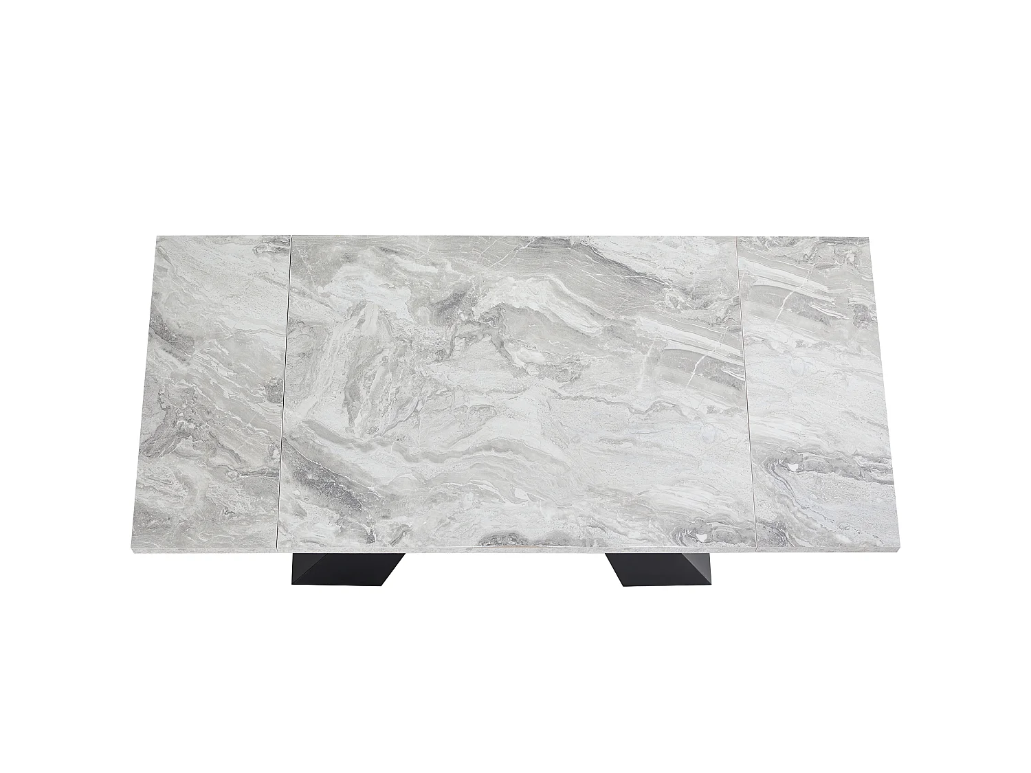 Table de salle à manger extensible 4 à 6 couverts - 99/159 x 74 x 77 - MDF + pièds en métal - Plateau en effet marbre - Gris