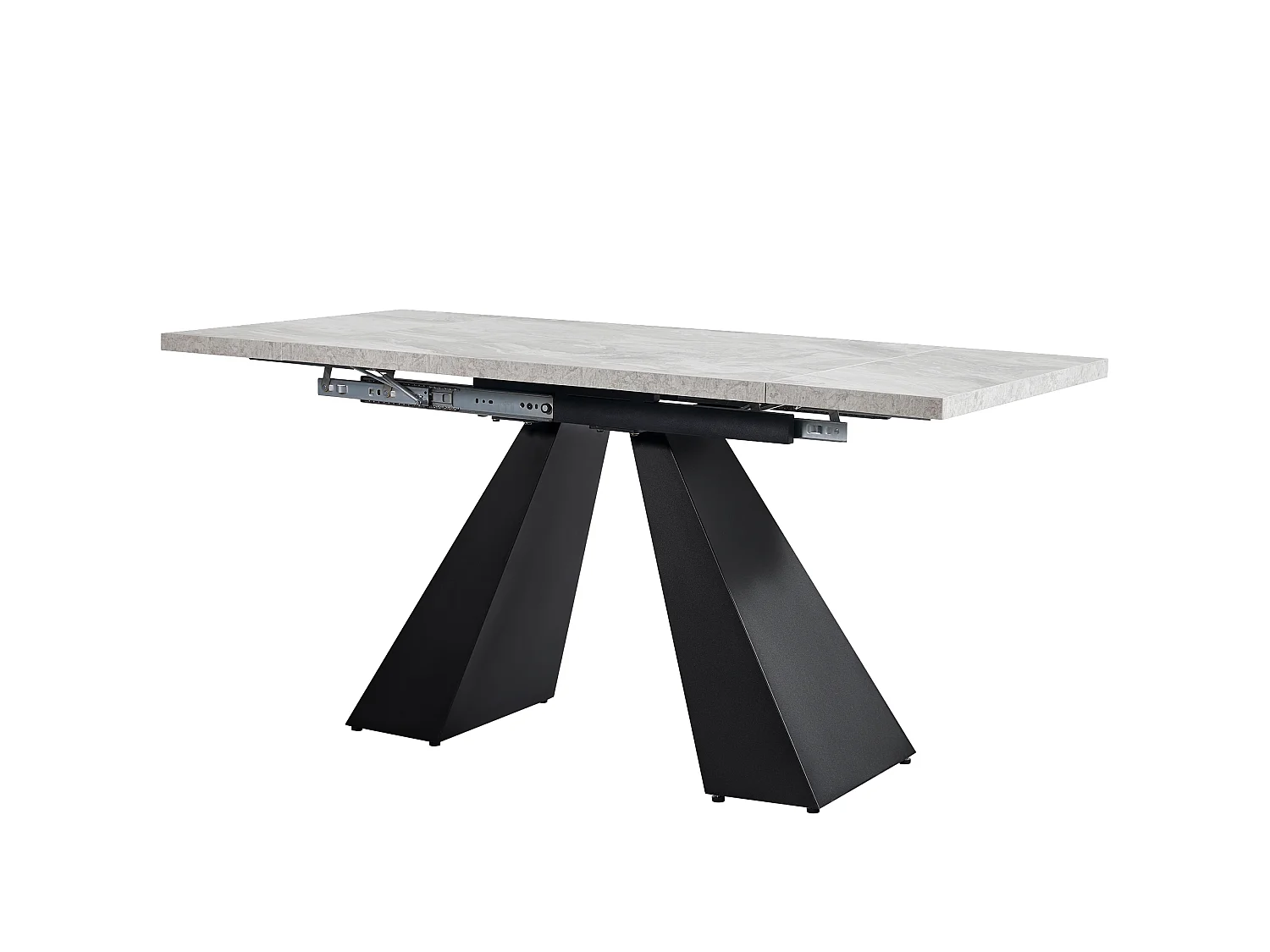 Table de salle à manger extensible 4 à 6 couverts - 99/159 x 74 x 77 - MDF + pièds en métal - Plateau en effet marbre - Gris