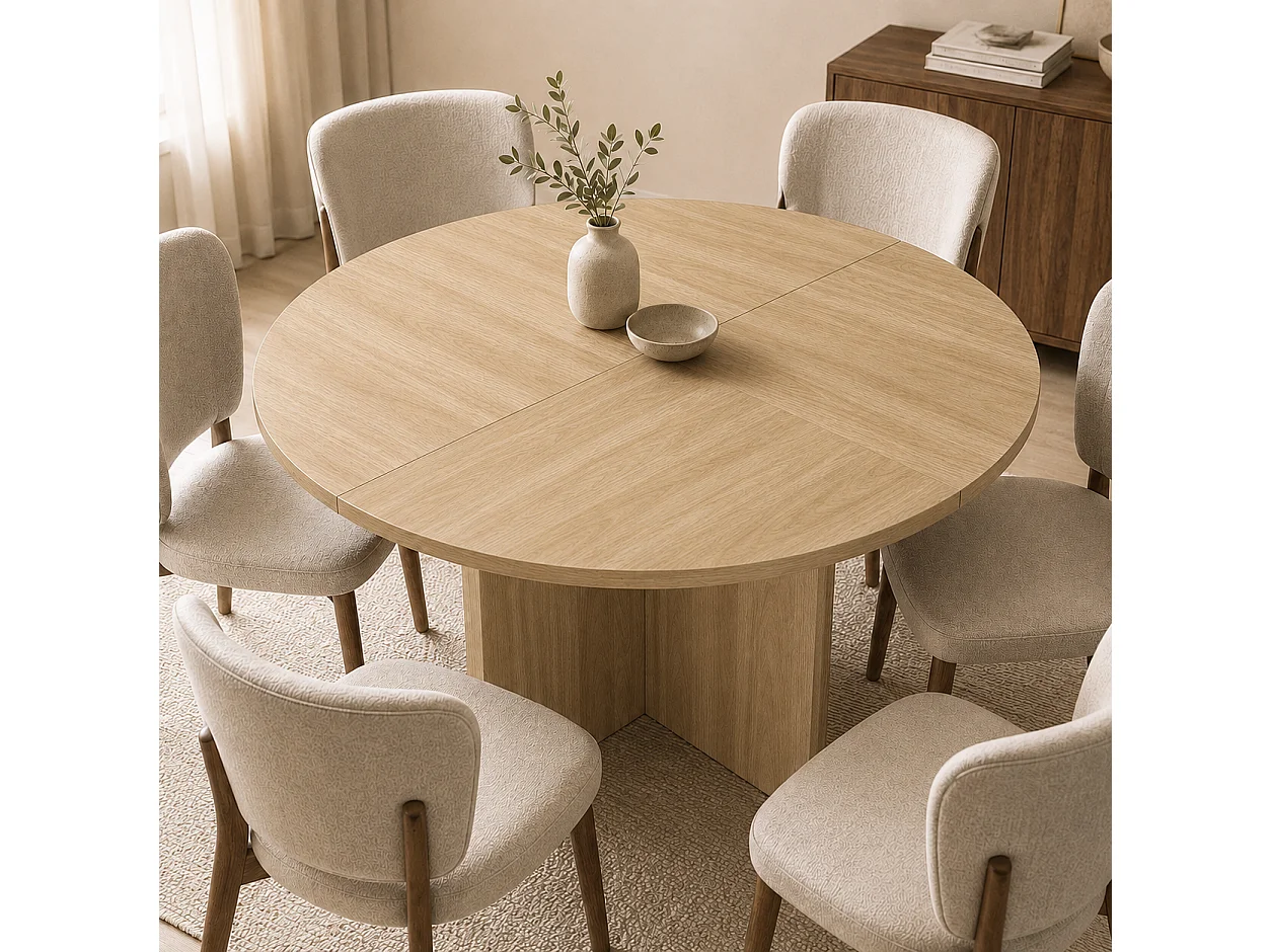 Table à manger ronde 120 cm pour 4 à 6 couverts avec design scandinave minimaliste - MDF - 120 x 120 x 75 cm - Chêne