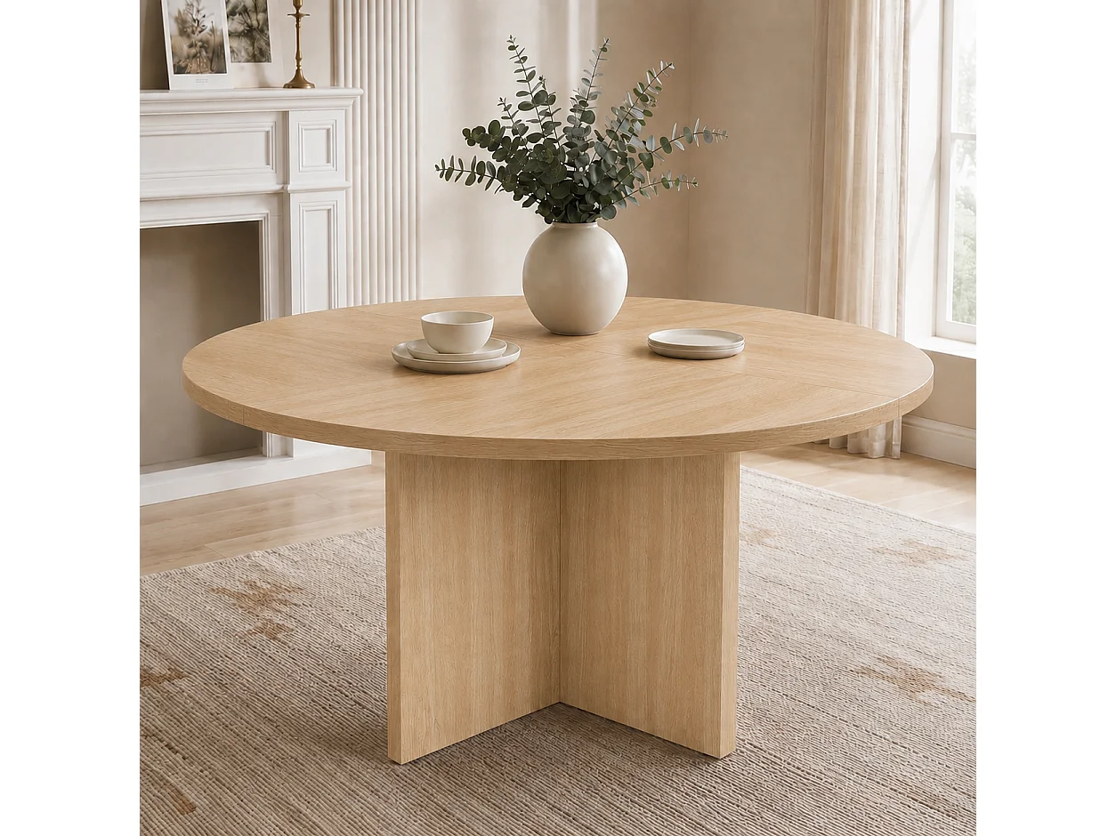 Table à manger ronde 120 cm pour 4 à 6 couverts avec design scandinave minimaliste - MDF - 120 x 120 x 75 cm - Chêne