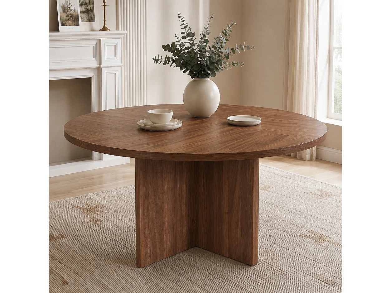 Table à manger ronde 120 cm pour 4 à 6 couverts avec design scandinave minimaliste - MDF - 120 x 120 x 75 cm - Noyer