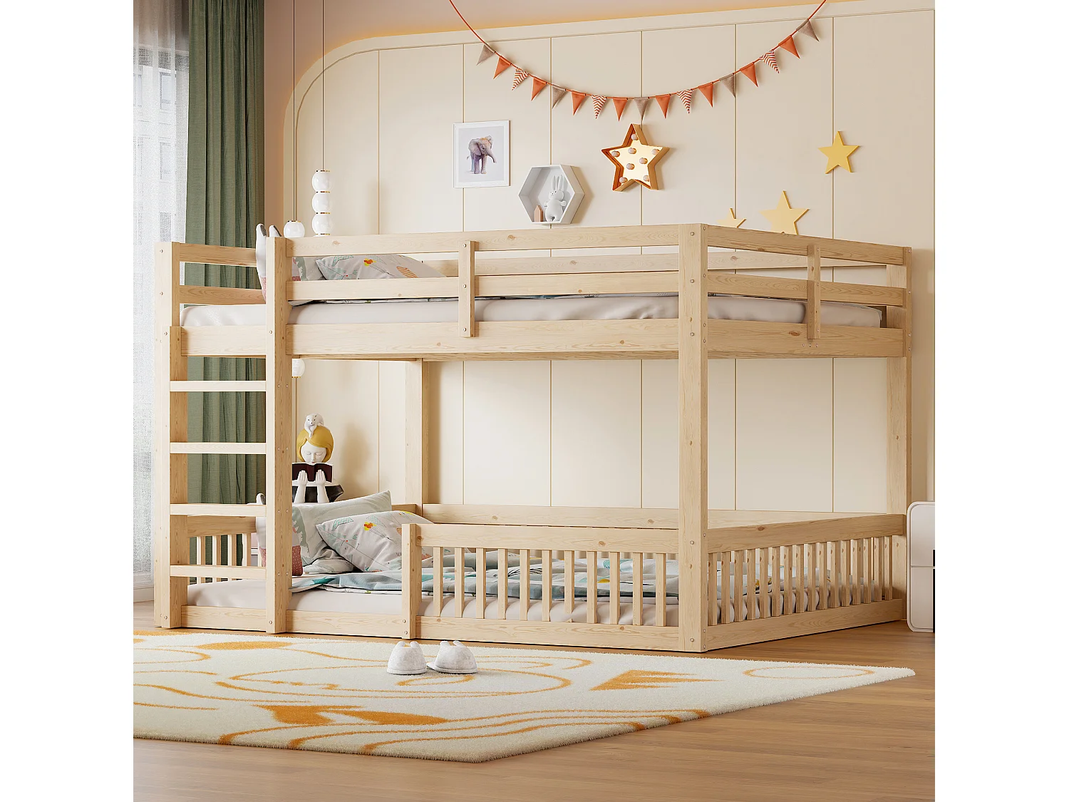 Letti a castello 160 x 200 cm con sponde di sicurezza - Pino + MDF - Legno naturale (materasso non incluso)