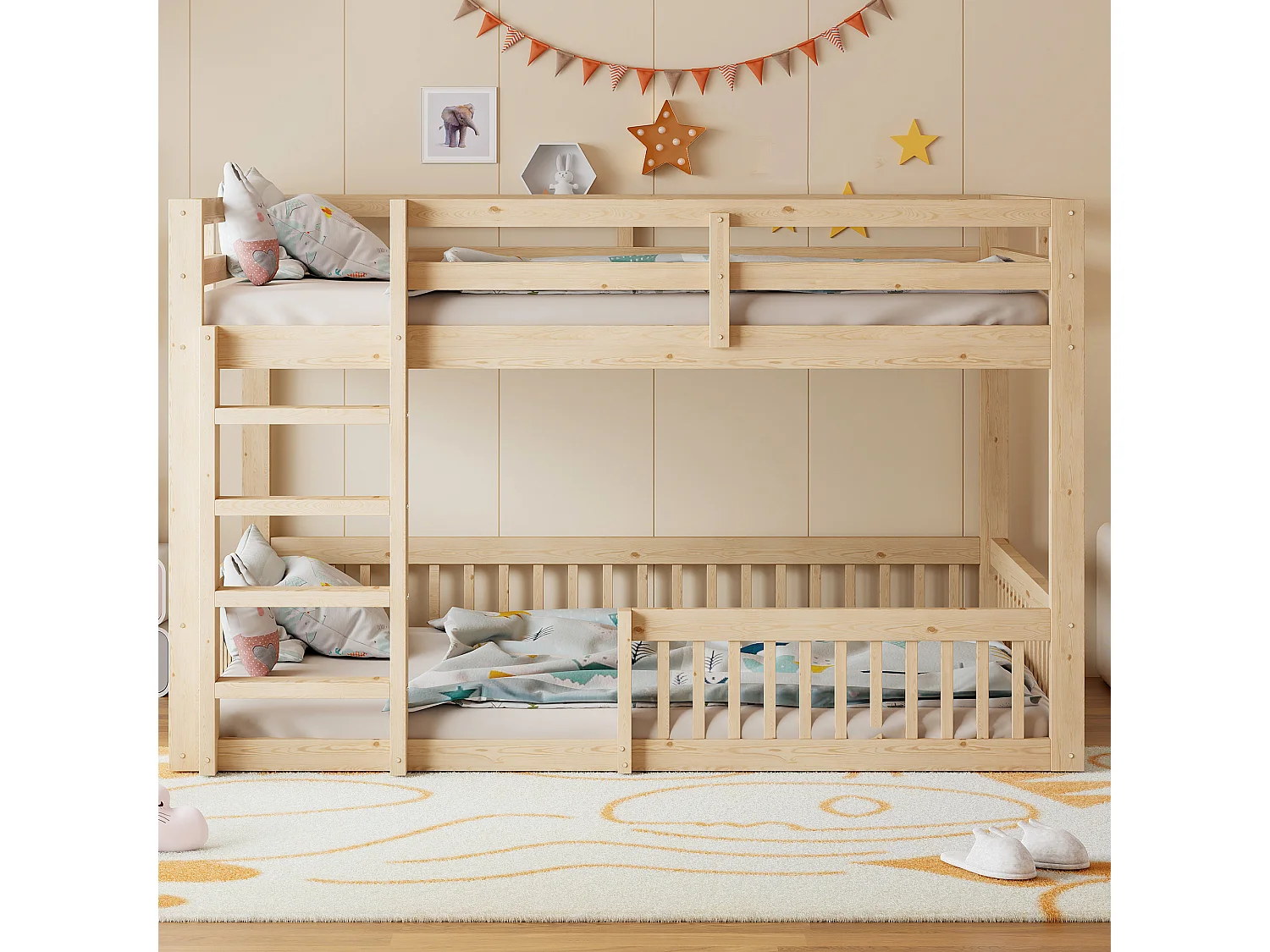 Letti a castello 160 x 200 cm con sponde di sicurezza - Pino + MDF - Legno naturale (materasso non incluso)