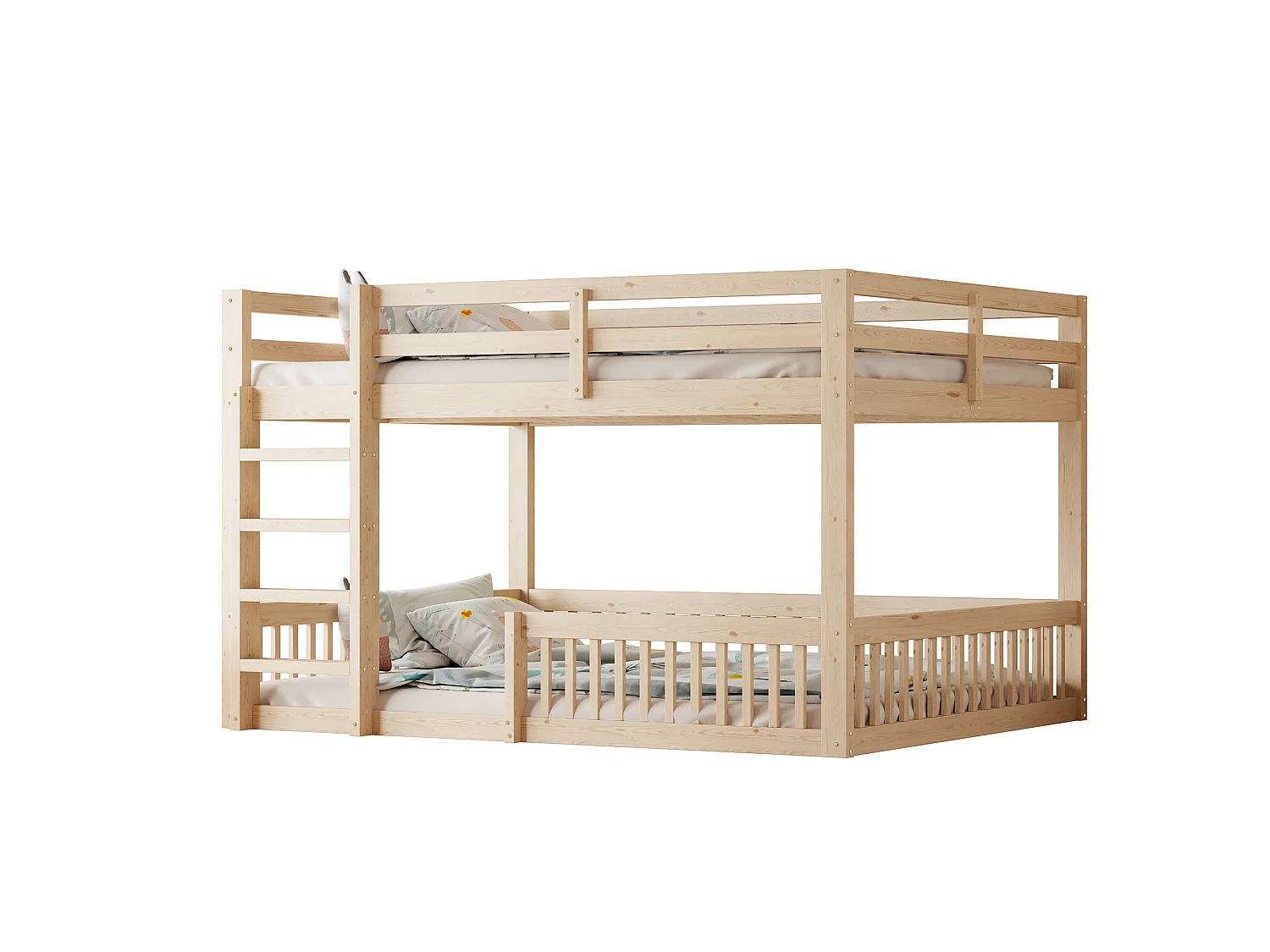 Letti a castello 160 x 200 cm con sponde di sicurezza - Pino + MDF - Legno naturale (materasso non incluso)