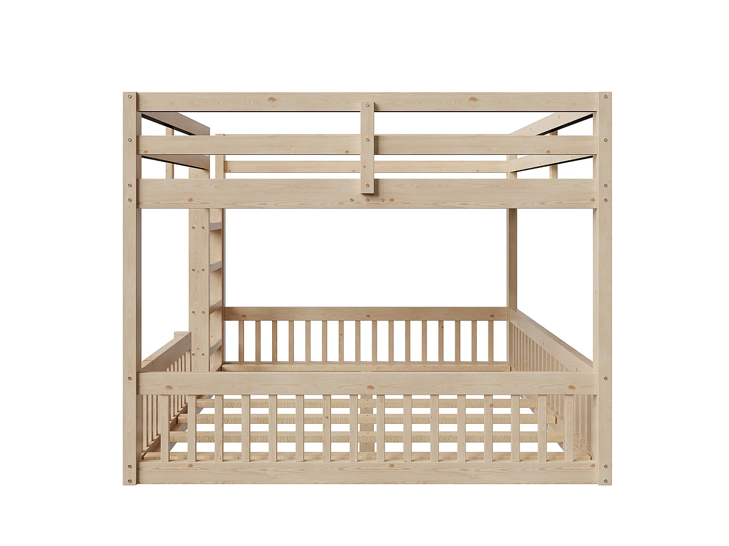 Letti a castello 160 x 200 cm con sponde di sicurezza - Pino + MDF - Legno naturale (materasso non incluso)
