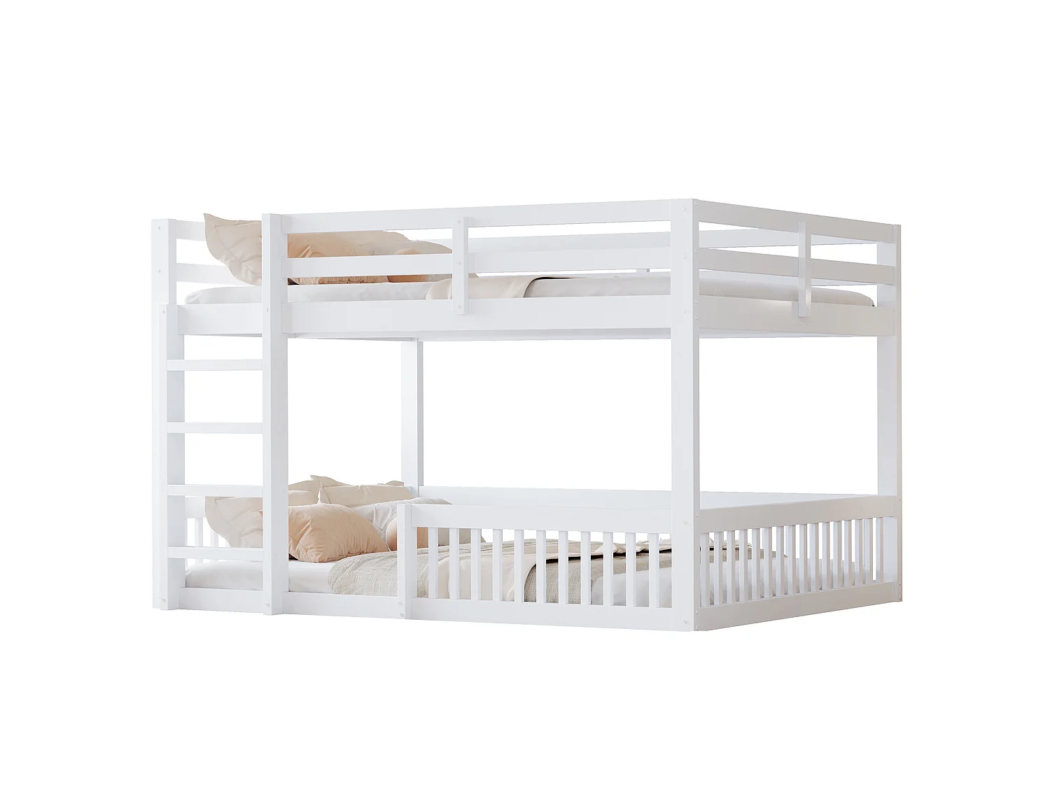 Letti a castello 160 x 200 cm con sponde di sicurezza - Pino + MDF - Bianco (Materasso non incluso)