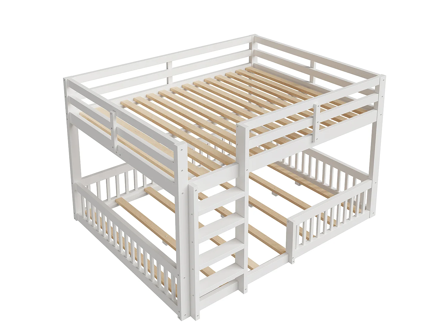 Letti a castello 160 x 200 cm con sponde di sicurezza - Pino + MDF - Bianco (Materasso non incluso)