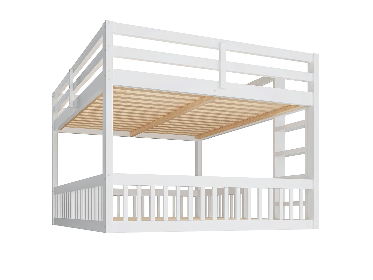 Letti a castello 160 x 200 cm con sponde di sicurezza - Pino + MDF - Bianco (Materasso non incluso)