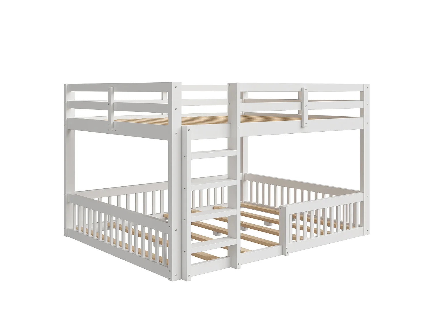 Letti a castello 160 x 200 cm con sponde di sicurezza - Pino + MDF - Bianco (Materasso non incluso)
