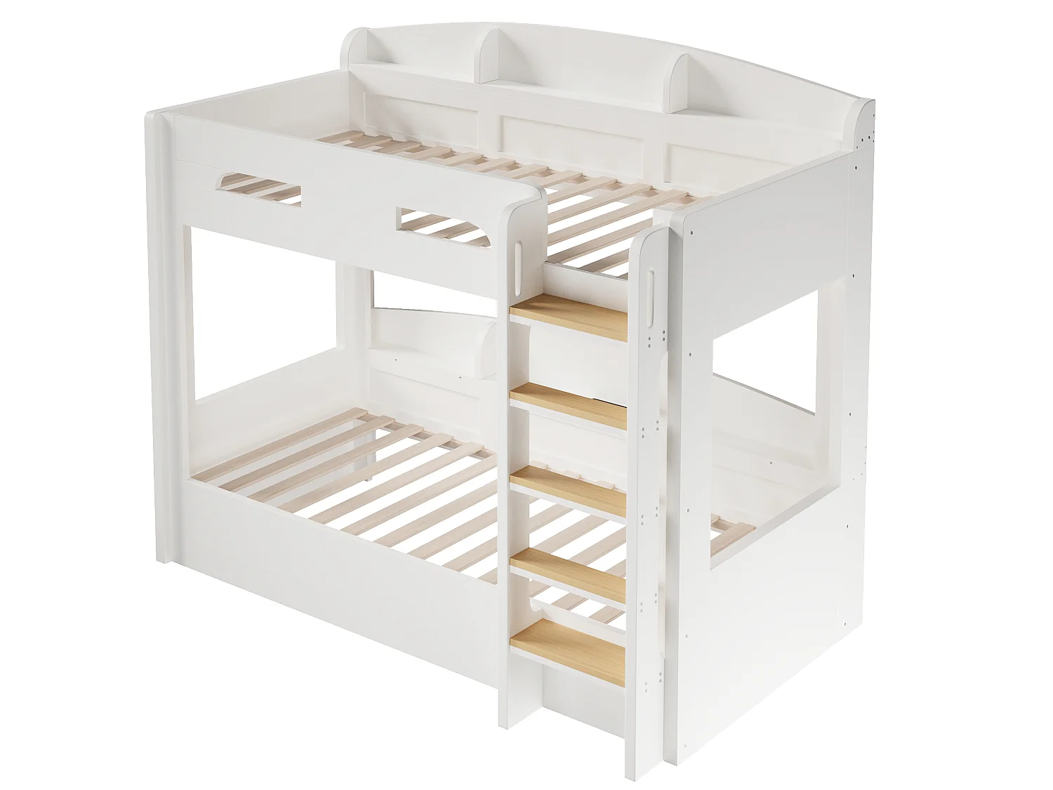 Letto a castello 90 x 200 cm con contenitore, ripiani laterali e porta USB - MDF + Pino - Bianco (Materasso non incluso)