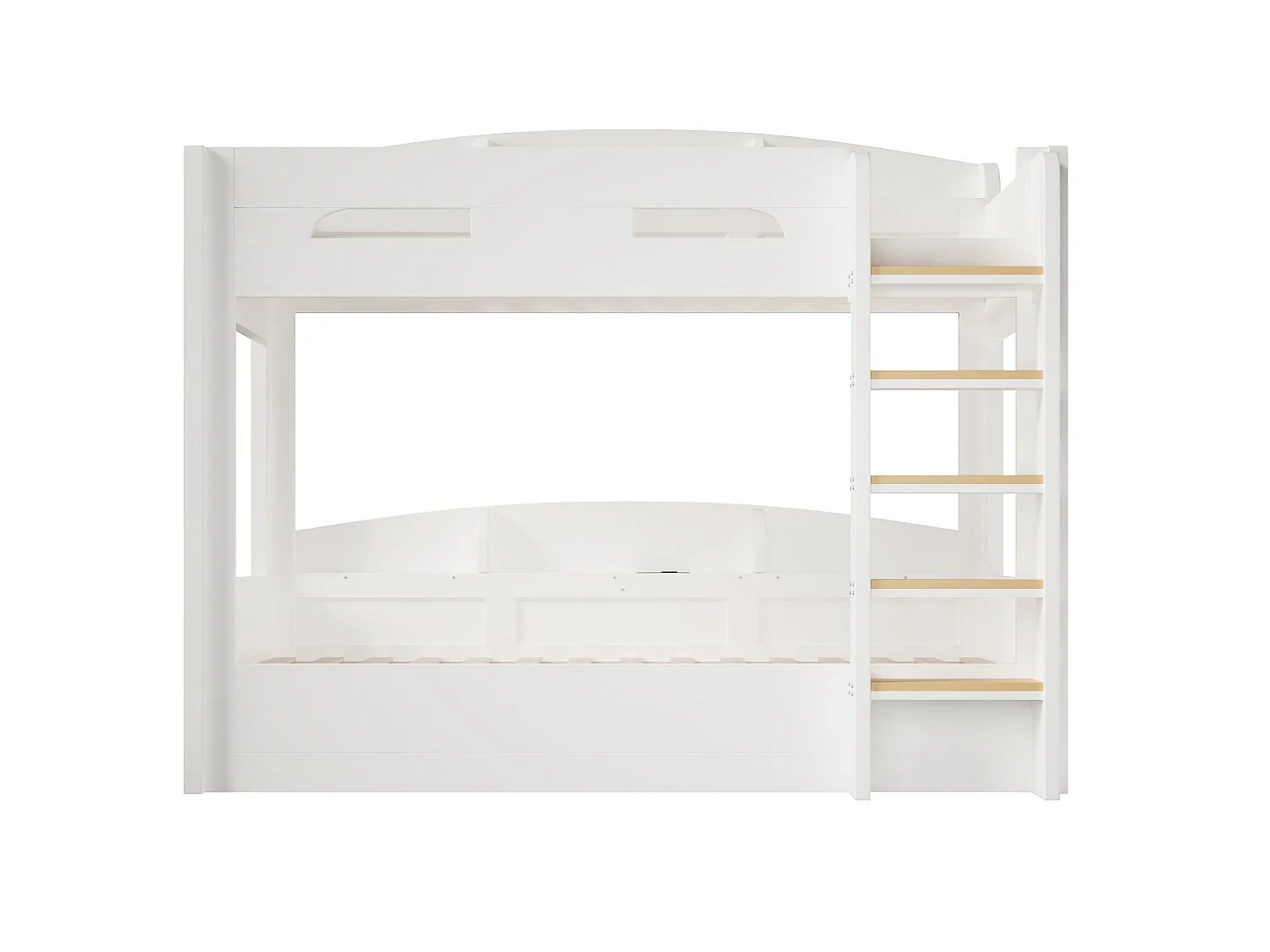 Letto a castello 90 x 200 cm con contenitore, ripiani laterali e porta USB - MDF + Pino - Bianco (Materasso non incluso)