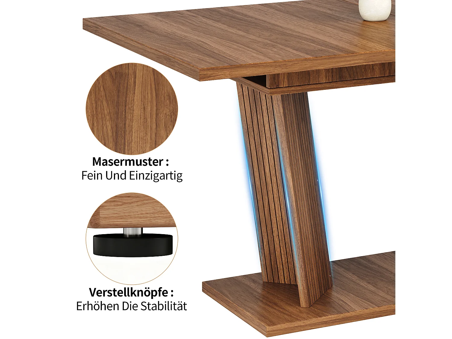 Ausziehbarer Esstisch in Holzoptik mit verstellbaren, rutschfesten Füßen – MDF und Metall – 120/160 x 80 x 76 cm – Dunkelbraun