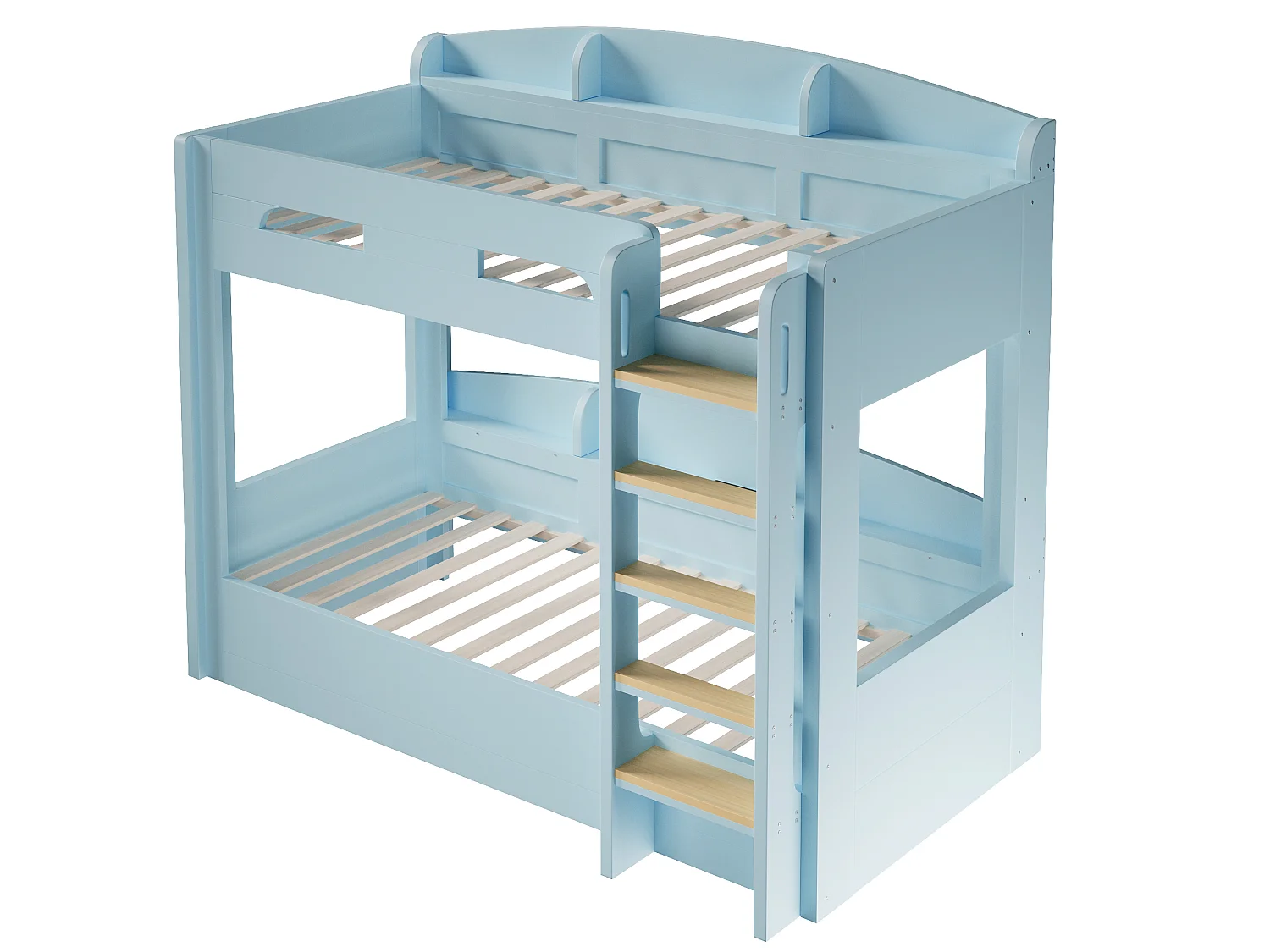 Letto a castello 90 x 200 cm con contenitore, ripiani laterali e porta USB - MDF + Pino - Azzurro (Materasso non incluso)