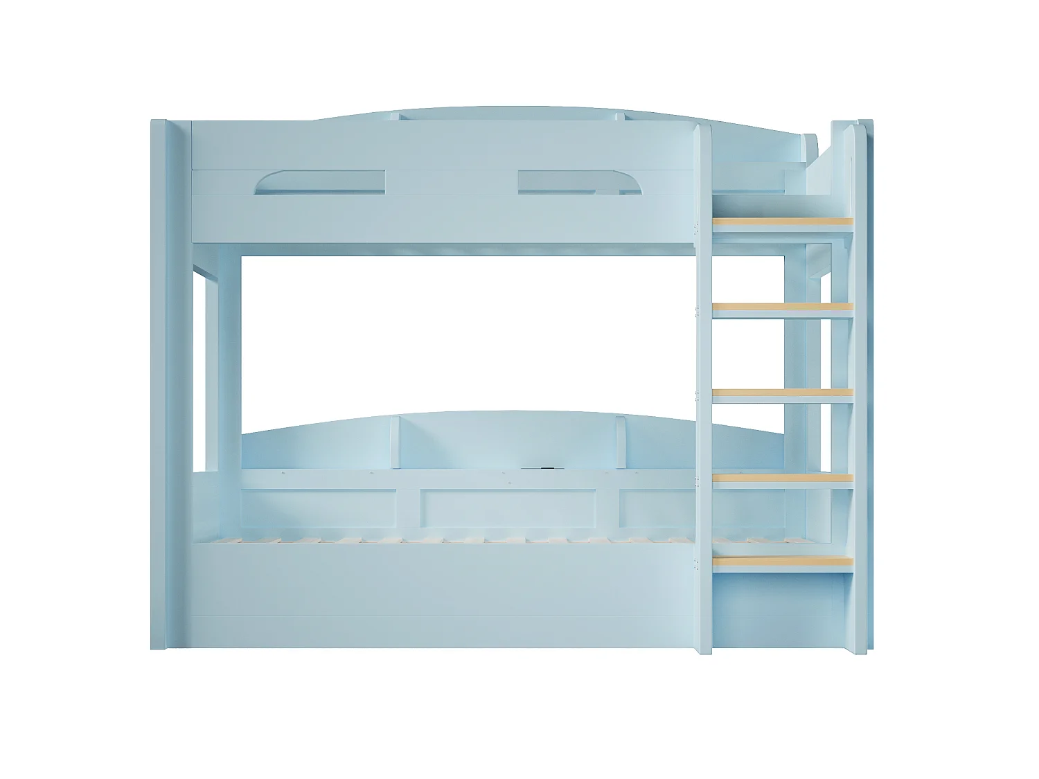Letto a castello 90 x 200 cm con contenitore, ripiani laterali e porta USB - MDF + Pino - Azzurro (Materasso non incluso)