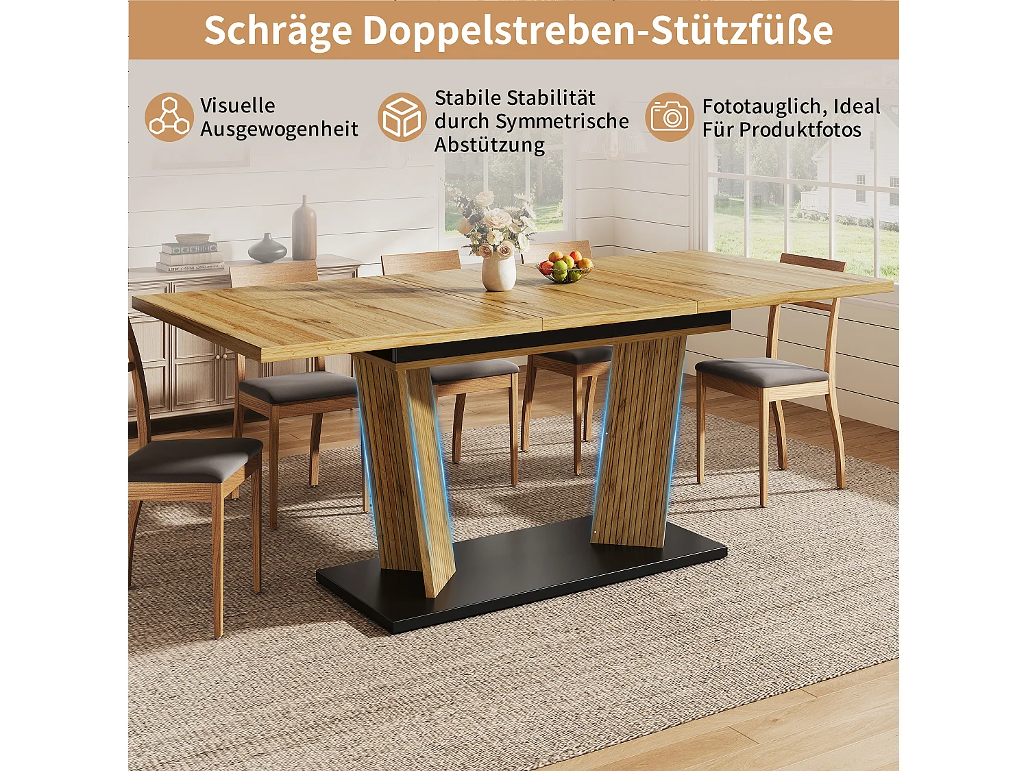 Table à manger extensible effet bois avec pieds réglables antidérapants - MDF et métal - 120/160 x 80 x 76 cm - Chêne