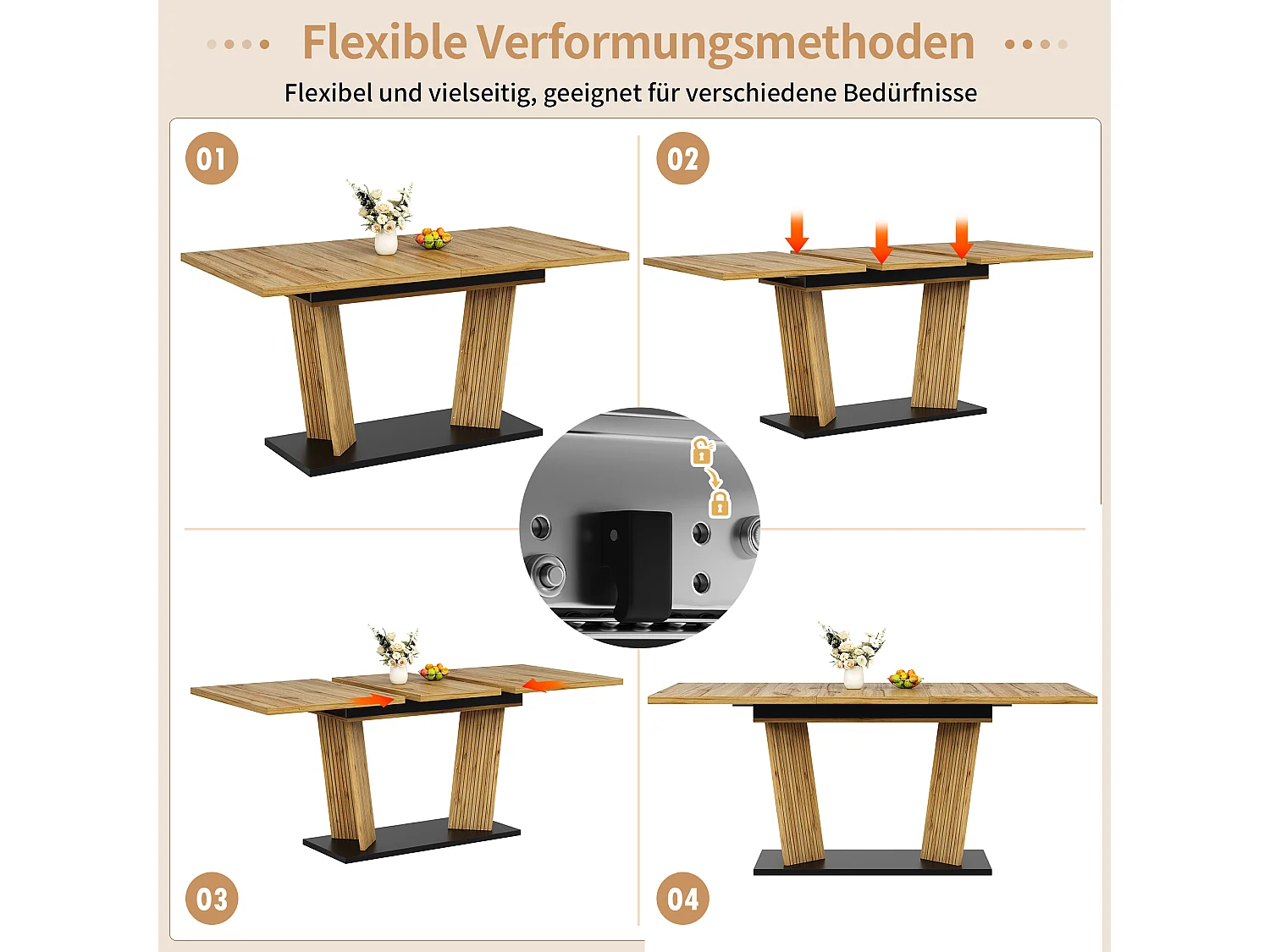 Table à manger extensible effet bois avec pieds réglables antidérapants - MDF et métal - 120/160 x 80 x 76 cm - Chêne