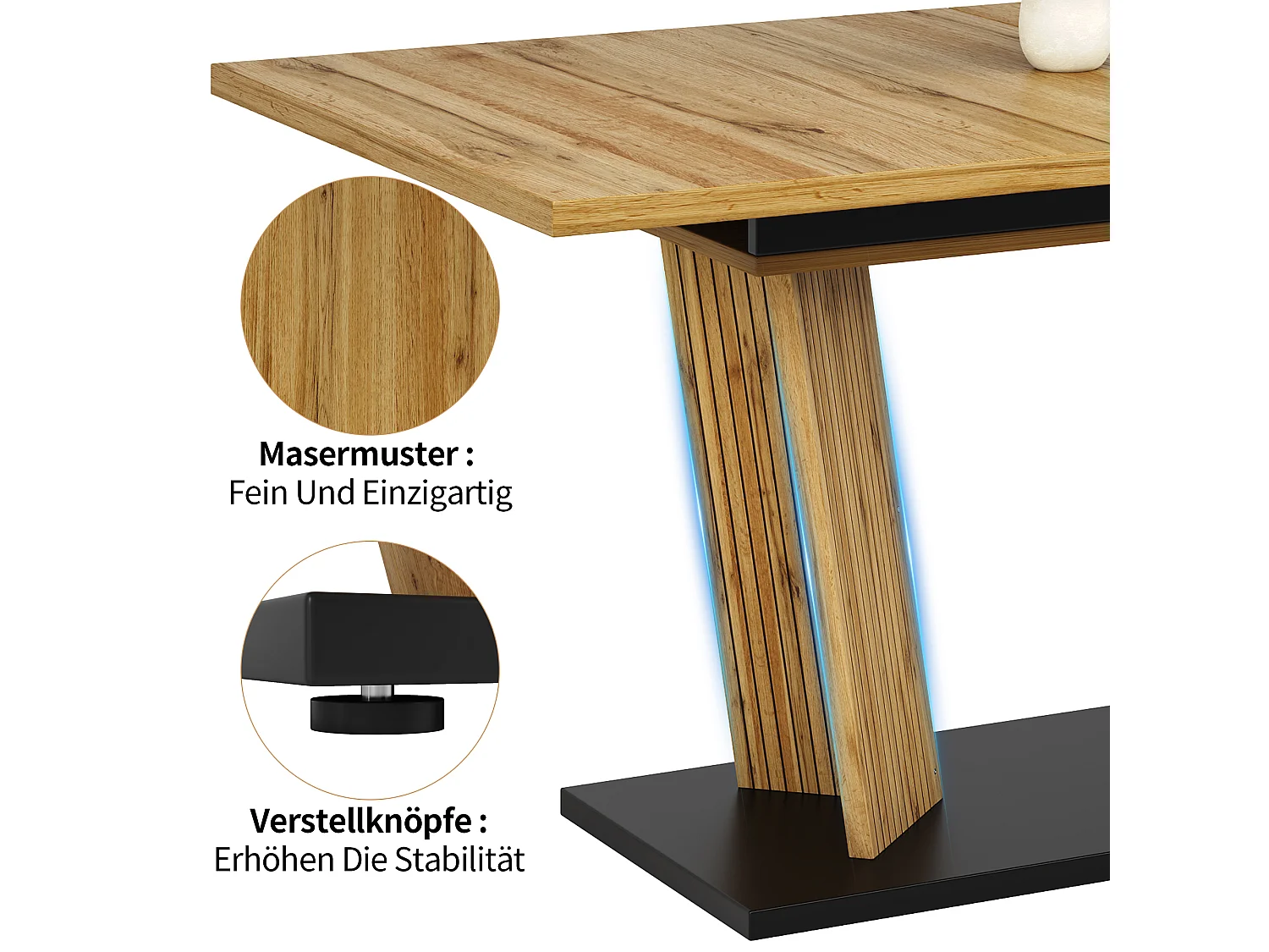 Table à manger extensible effet bois avec pieds réglables antidérapants - MDF et métal - 120/160 x 80 x 76 cm - Chêne
