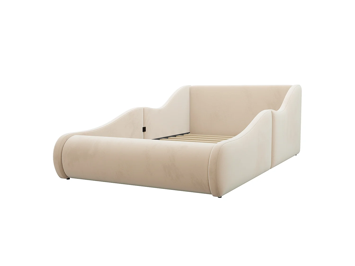 Klädd säng 90 x 200 cm med hög huvudgavel och sänggrindar - Sammet - Beige (Madrass ingår ej)