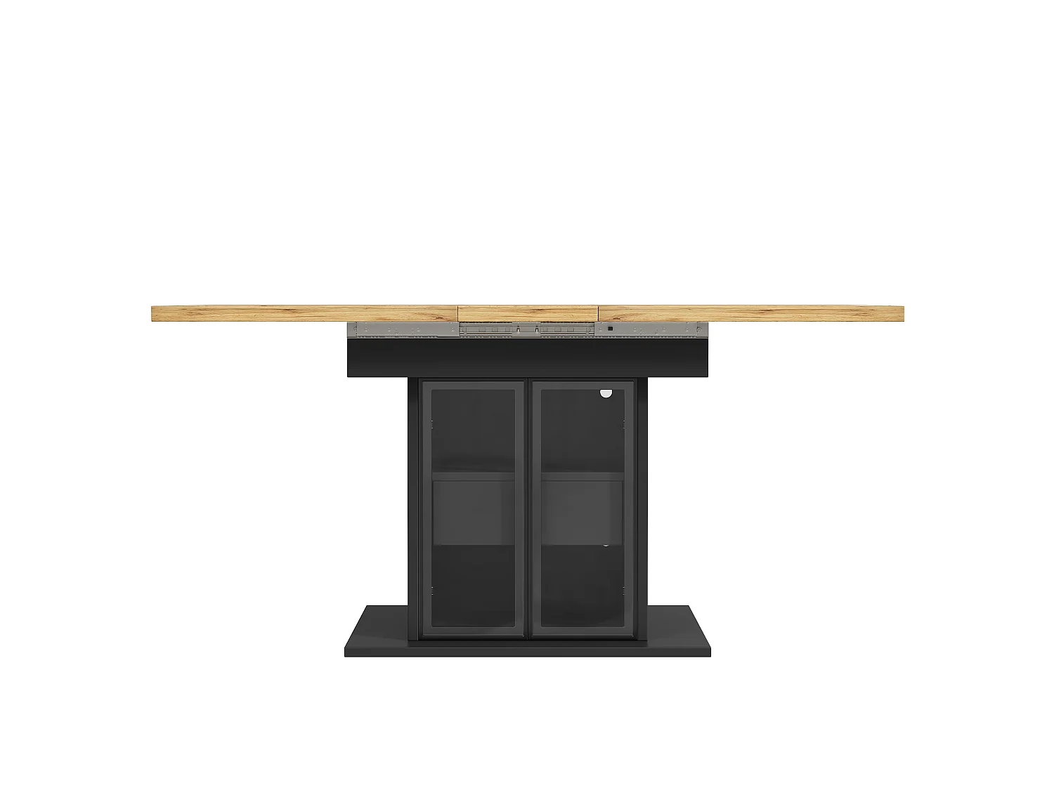 Rozkładany stół jadalny z oświetleniem LED, 2 szklanymi drzwiami i 1 szufladą w środku - MDF - 110/140 x 80 x 77,9 cm - Czarny