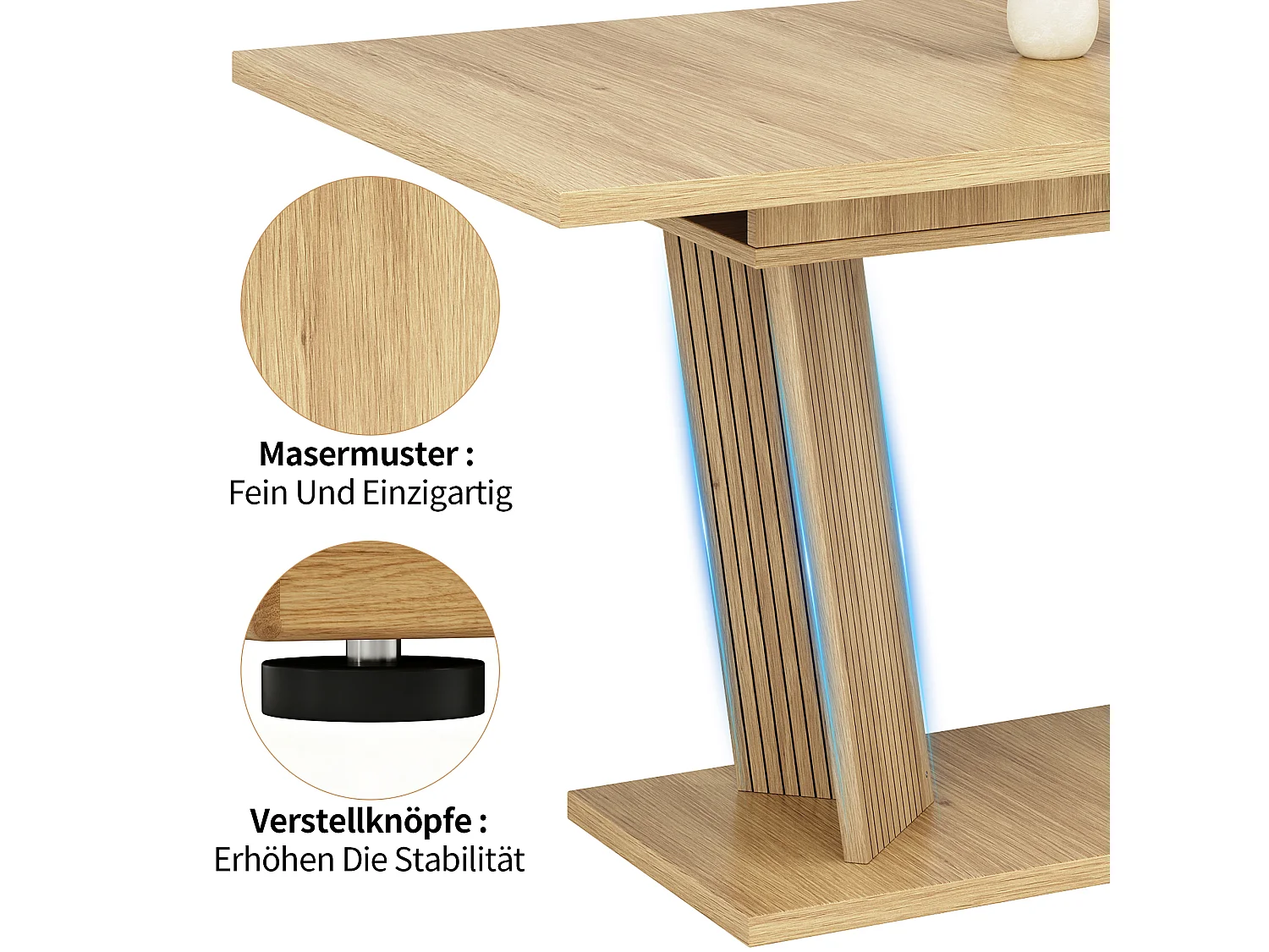 Table à manger extensible effet bois avec pieds réglables antidérapants - MDF et métal - 120/160 x 80 x 76 cm - Naturel