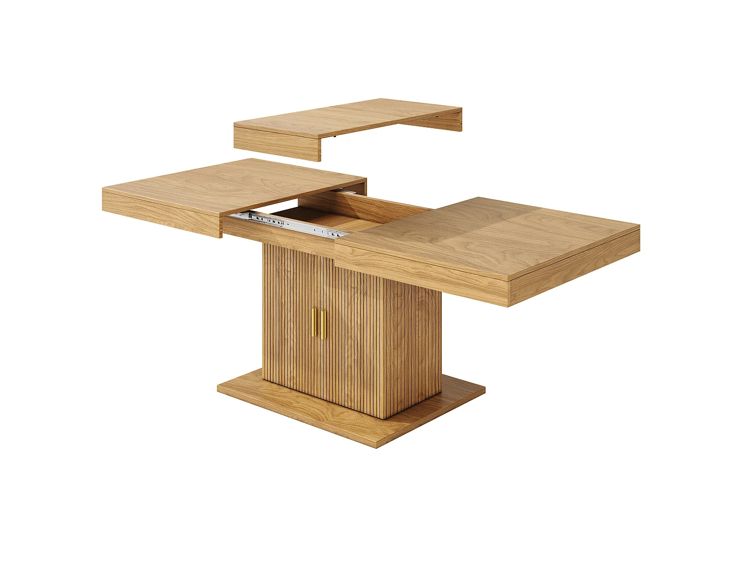 Table à manger extensible avec 2 portes à rainures verticales - MDF et métal - 140/180 x 90 x 75,2 cm - Chêne clair