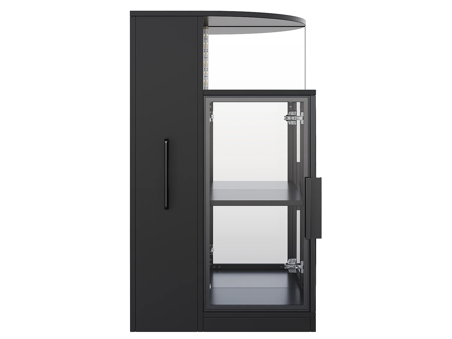 Vitrine mit LED-Beleuchtung, 1 Tür und Schiebefächern – Gehärtetes Glas und Spanplatte – 64 x 42 x 112 cm – Schwarz