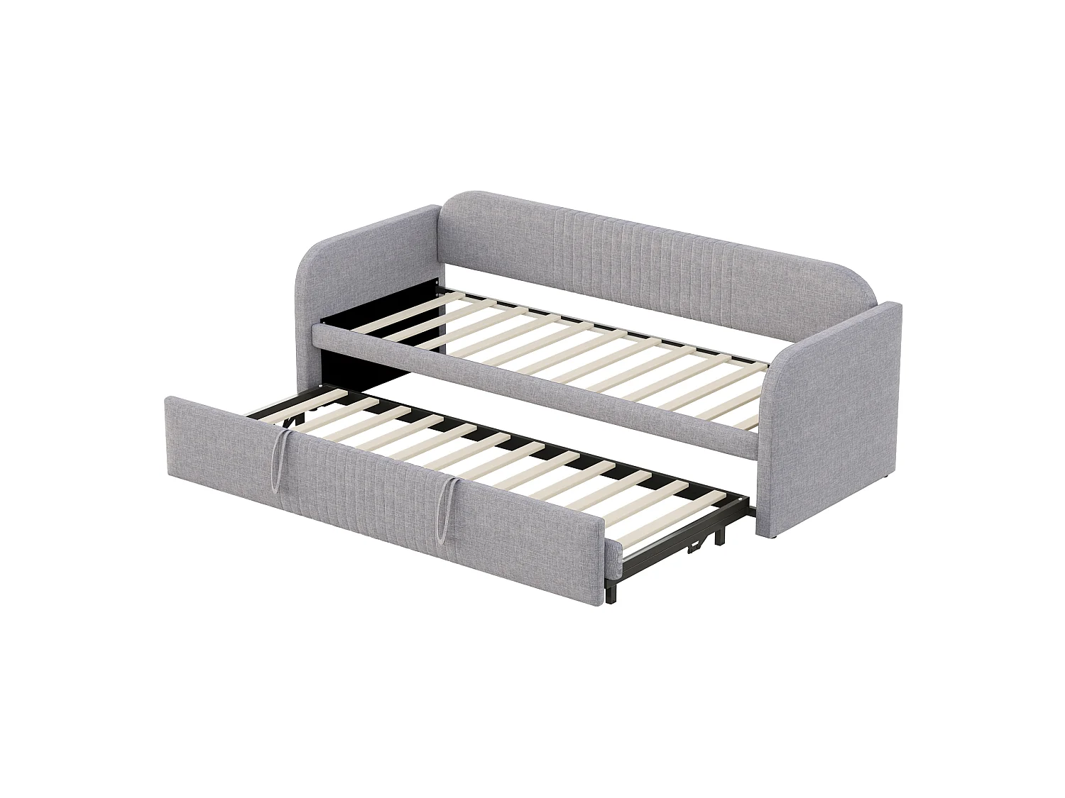 Uitschuifbed 90/180 x 190 cm met verticale strepen in de bekleding - Linnen - Lichtgrijs (Matras niet inbegrepen)