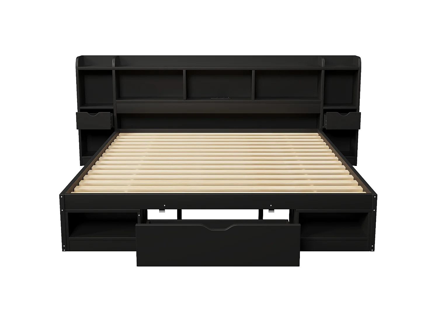Łóżko 180 x 200 cm z zagłówkiem, 3 szufladami, oświetleniem LED i portem USB - MDF + sklejka - czarne (materac nie jest wliczony w cenę)