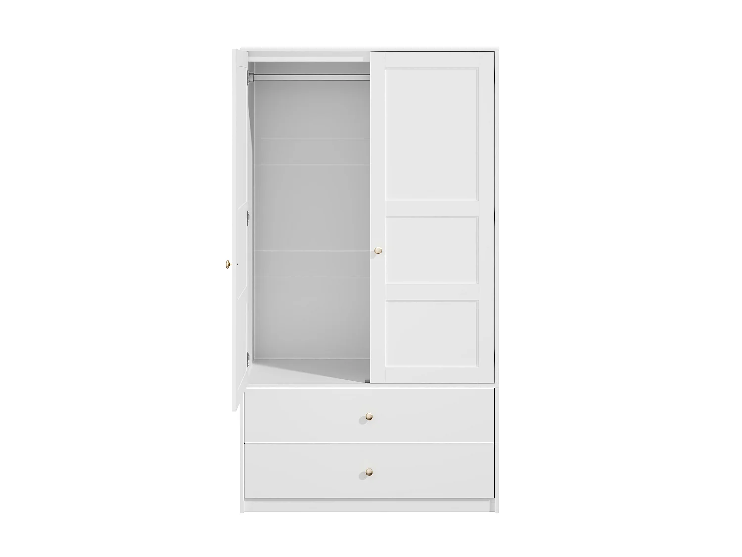 2-door wardrobe with hanging rail, shelves and 2 drawers, embossed effect doors - MDF - 100 x 48 x 180 cm - White