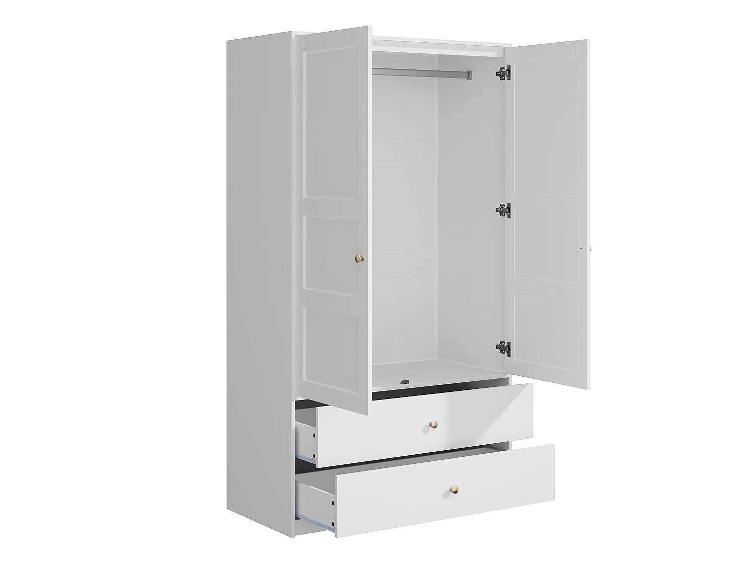 2-door wardrobe with hanging rail, shelves and 2 drawers, embossed effect doors - MDF - 100 x 48 x 180 cm - White
