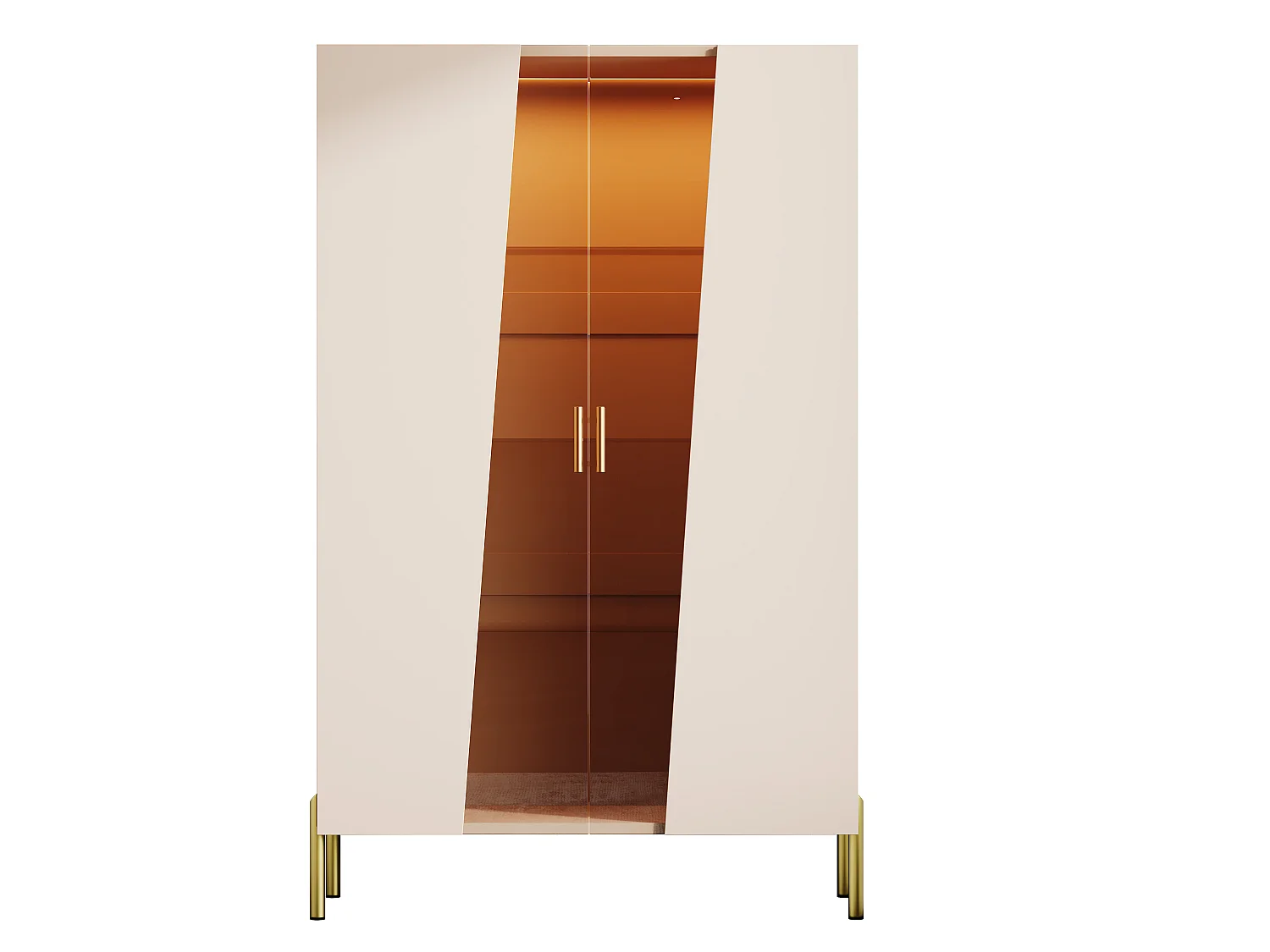 Vetrina con illuminazione a LED, anta in vetro temperato e 3 ripiani in vetro regolabili - MDF e vetro - 72 x 40 x 145 cm - Beige e marrone
