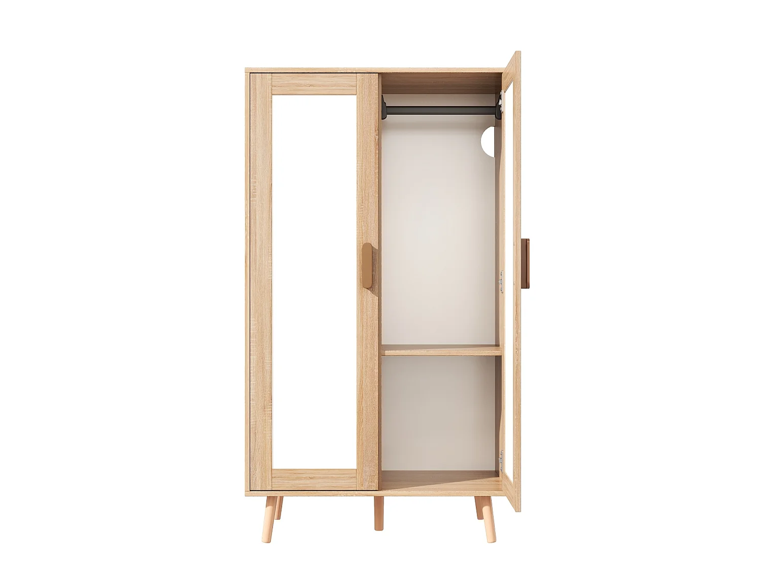 Børnegarderobe med 2 døre, bøjlestang, hylde og opbevaring - MDF - 80 x 46 x 141,5 cm - Hvid og naturtræ
