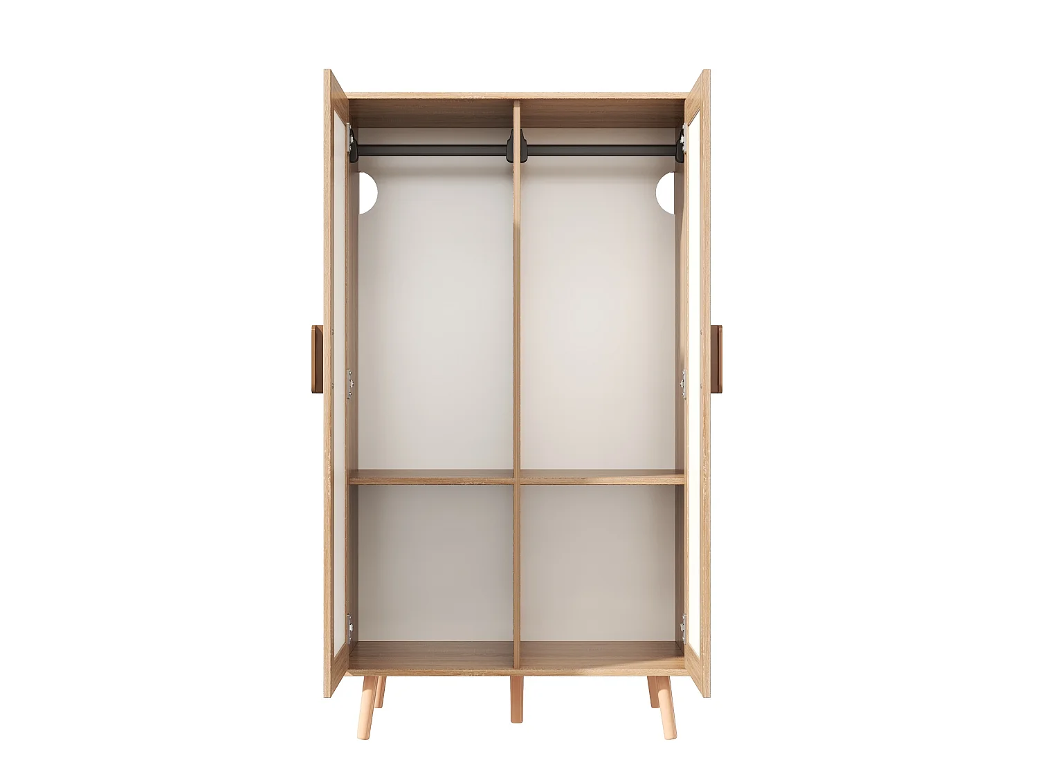 Børnegarderobe med 2 døre, bøjlestang, hylde og opbevaring - MDF - 80 x 46 x 141,5 cm - Hvid og naturtræ