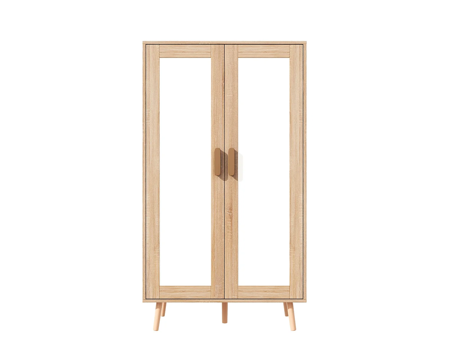 Børnegarderobe med 2 døre, bøjlestang, hylde og opbevaring - MDF - 80 x 46 x 141,5 cm - Hvid og naturtræ