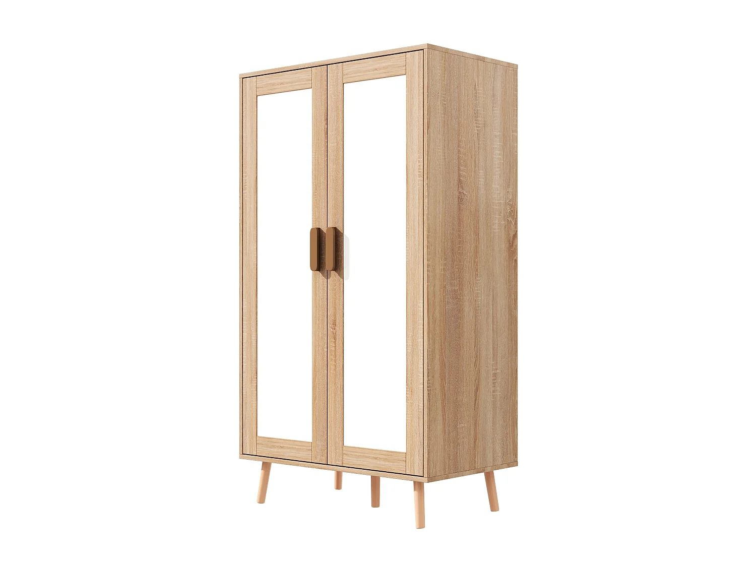 Børnegarderobe med 2 døre, bøjlestang, hylde og opbevaring - MDF - 80 x 46 x 141,5 cm - Hvid og naturtræ