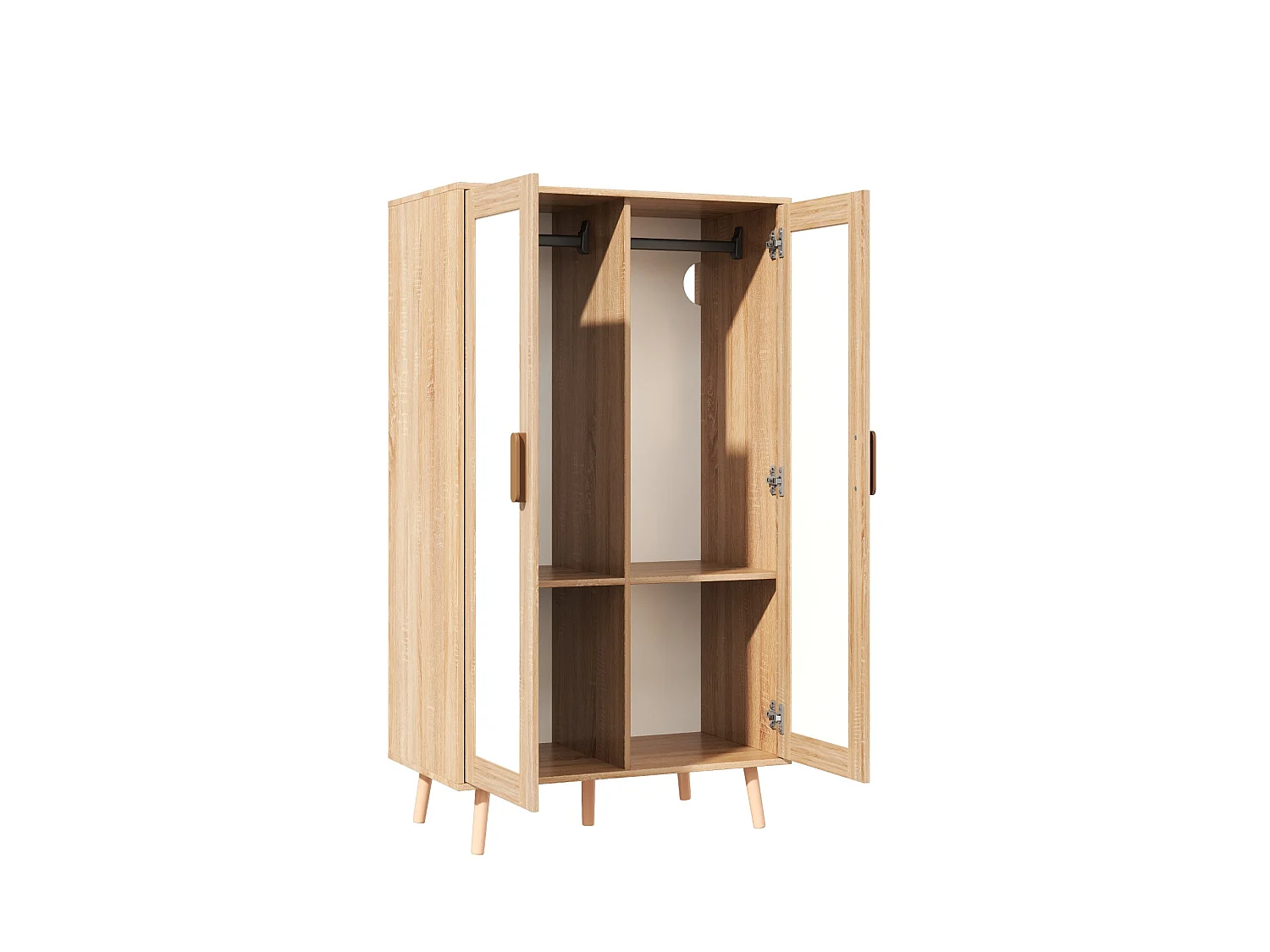 Børnegarderobe med 2 døre, bøjlestang, hylde og opbevaring - MDF - 80 x 46 x 141,5 cm - Hvid og naturtræ