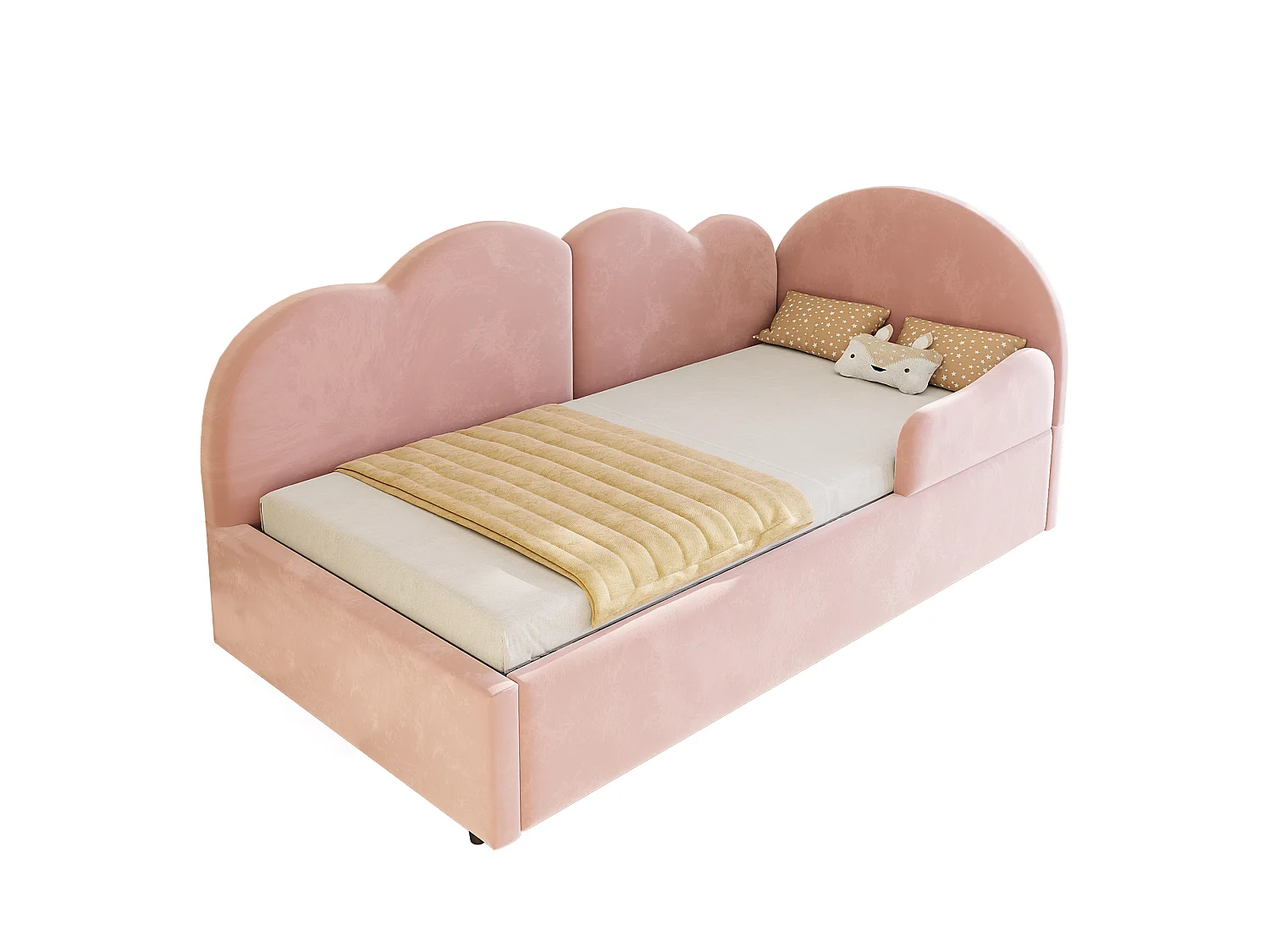 Utdragssäng 90 x 200 + 90 x 190 cm med molnhuvudgavel - Sammet + MDF - Rosa (Madrass ingår ej)