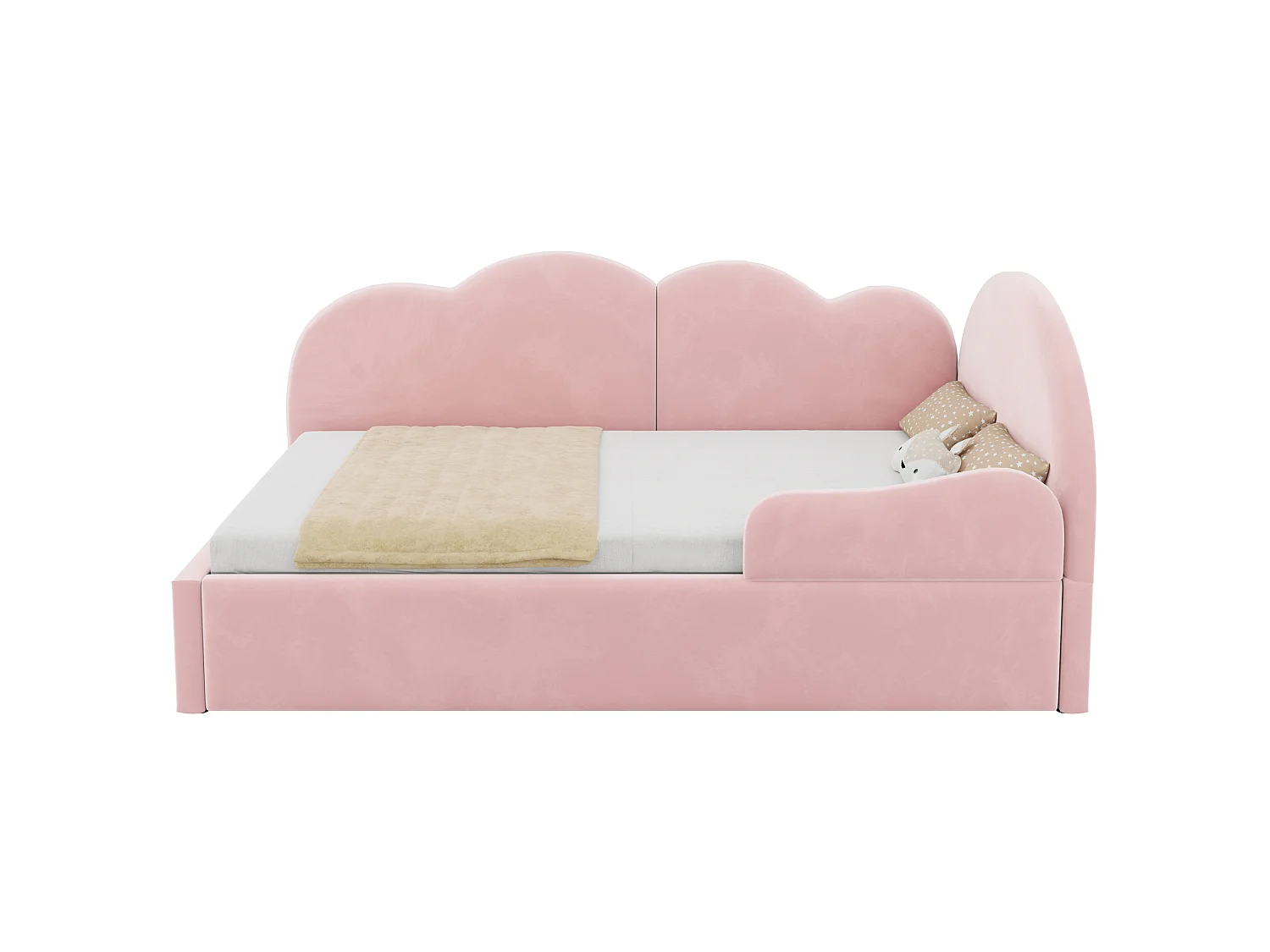 Utdragssäng 90 x 200 + 90 x 190 cm med molnhuvudgavel - Sammet + MDF - Rosa (Madrass ingår ej)