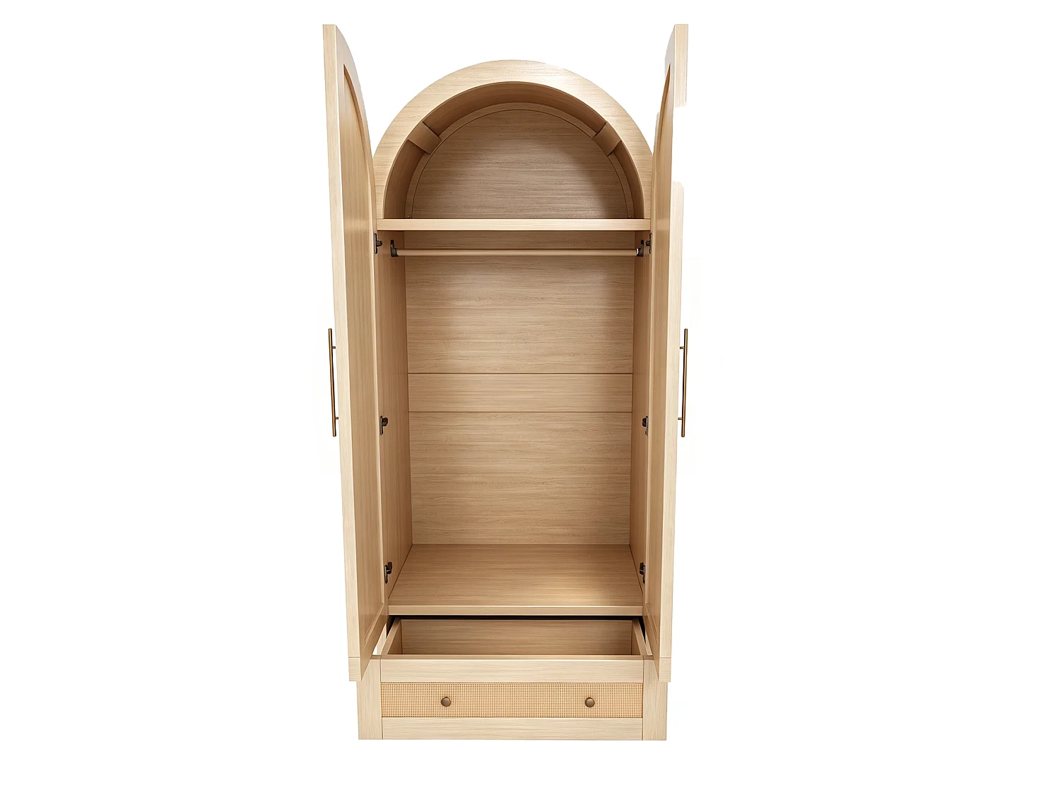 Armoire 2 portes avec portes effet rotin et 1 tiroir - Bois, métal, contreplaqué et MDF - 70 x 55 x 170 cm - Bois naturel