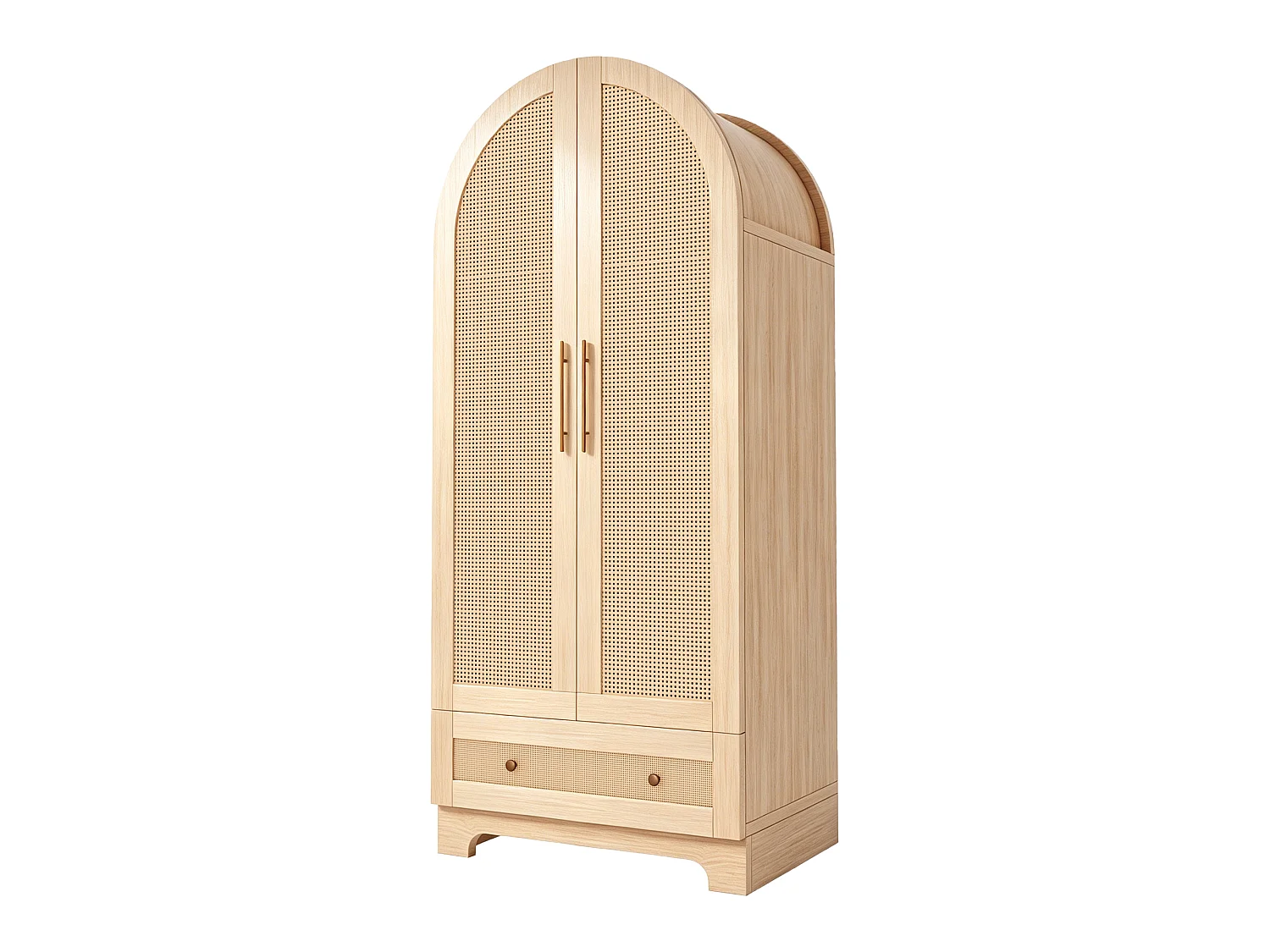 Armoire 2 portes avec portes effet rotin et 1 tiroir - Bois, métal, contreplaqué et MDF - 70 x 55 x 170 cm - Bois naturel