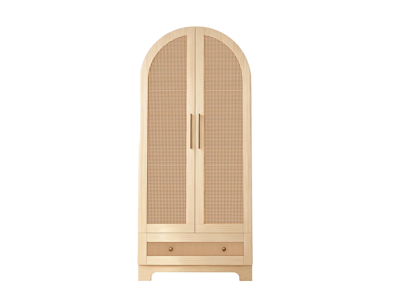 Armoire 2 portes avec portes effet rotin et 1 tiroir - Bois, métal, contreplaqué et MDF - 70 x 55 x 170 cm - Bois naturel