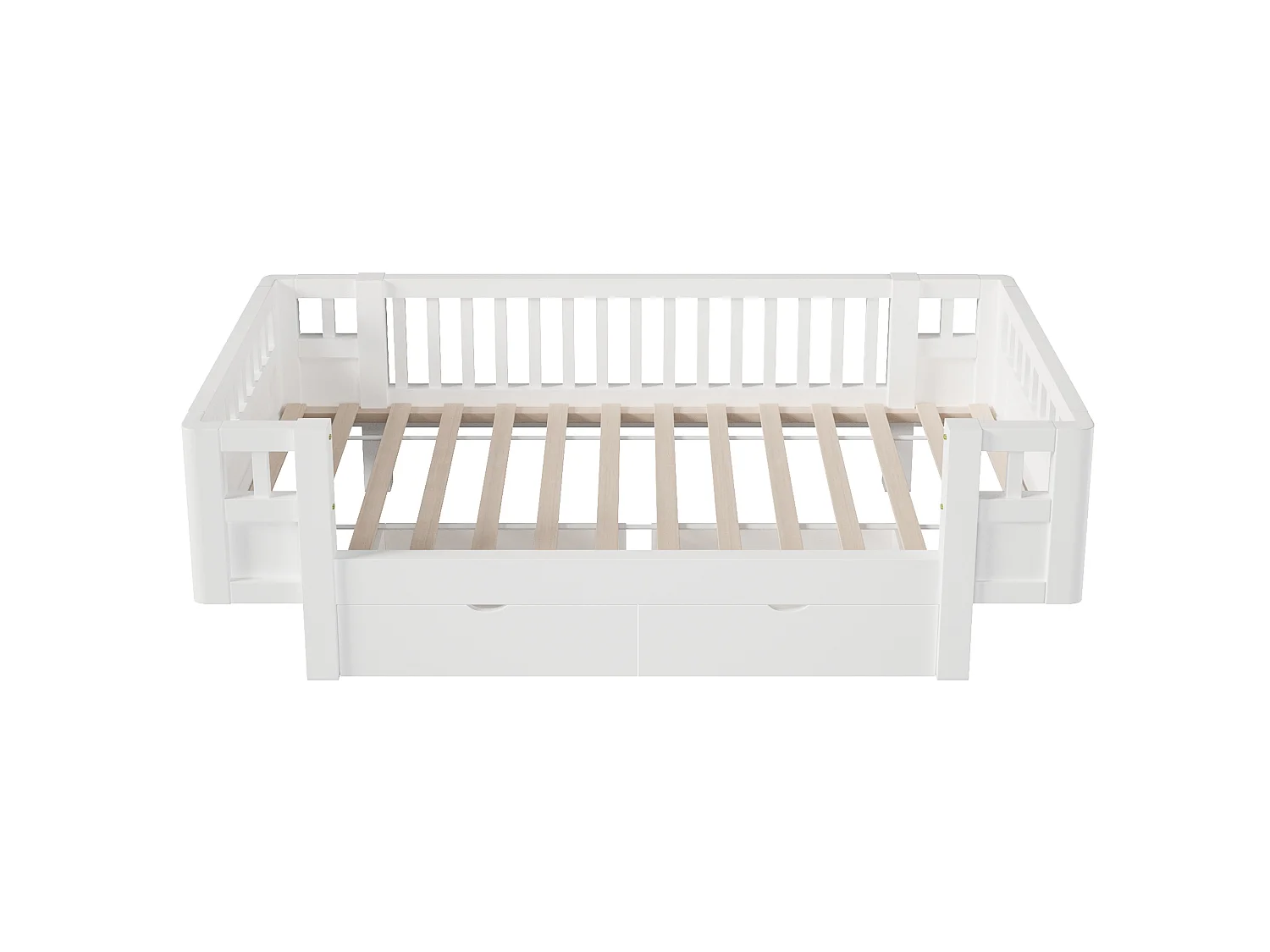 Letto per bambini 90 x 200 cm con sponda di sicurezza alta e 2 ampi cassetti - MDF + pino - Bianco (Materasso non incluso)